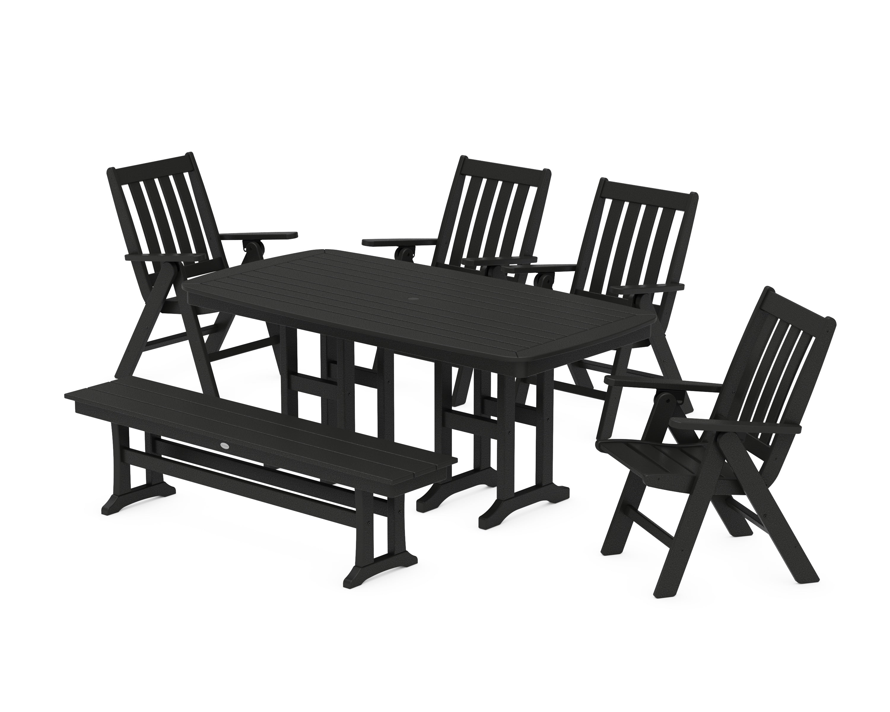 POLYWOOD® Vineyard Folding Chair 6-Piece Dining Set with Bench in Black