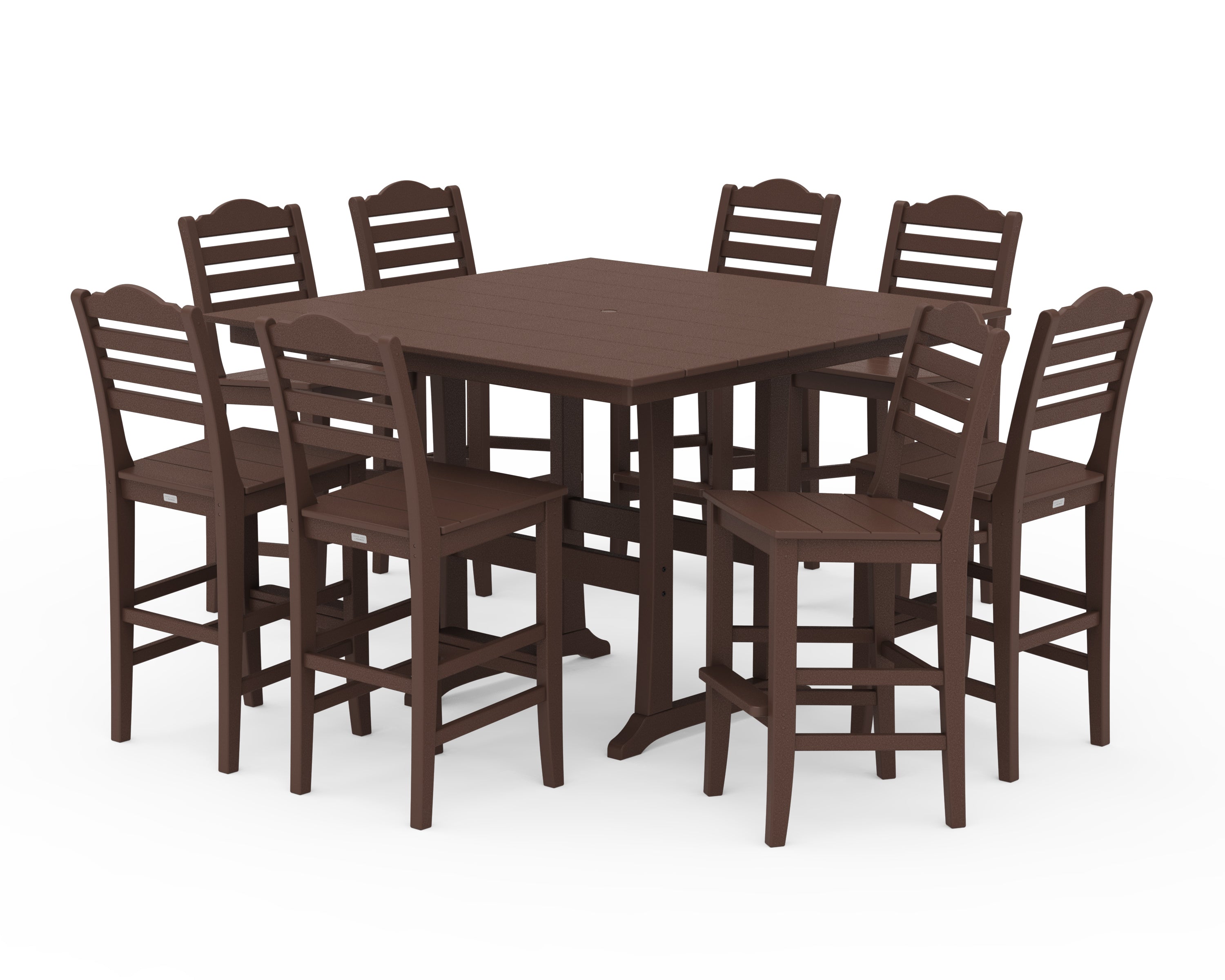 Draper James™ by POLYWOOD® Savannah Side Chair 9-Piece Square Farmhouse Bar Set with Trestle Legs in Mahogany