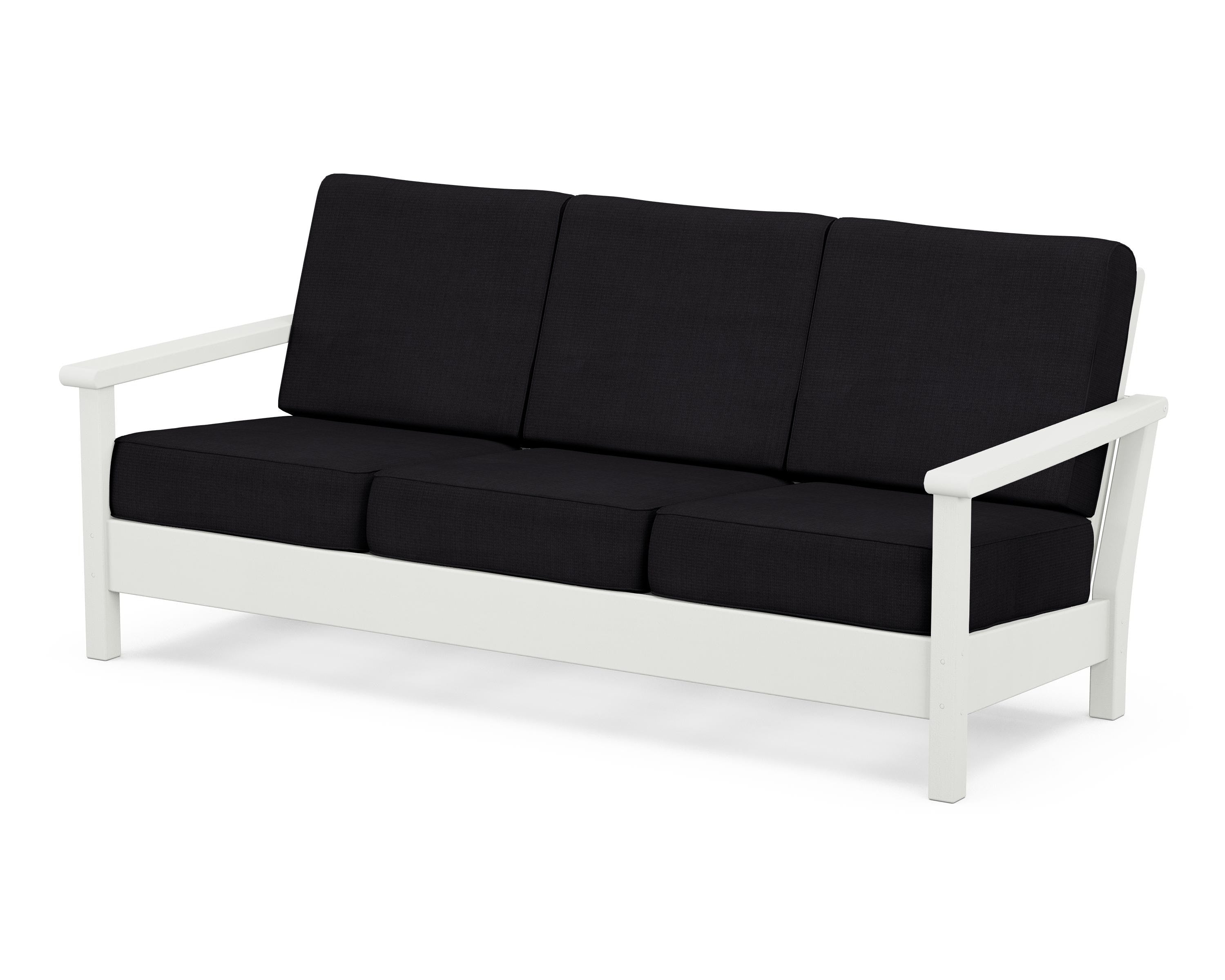 POLYWOOD® Harbour Deep Seating Sofa in Vintage White / Midnight Linen