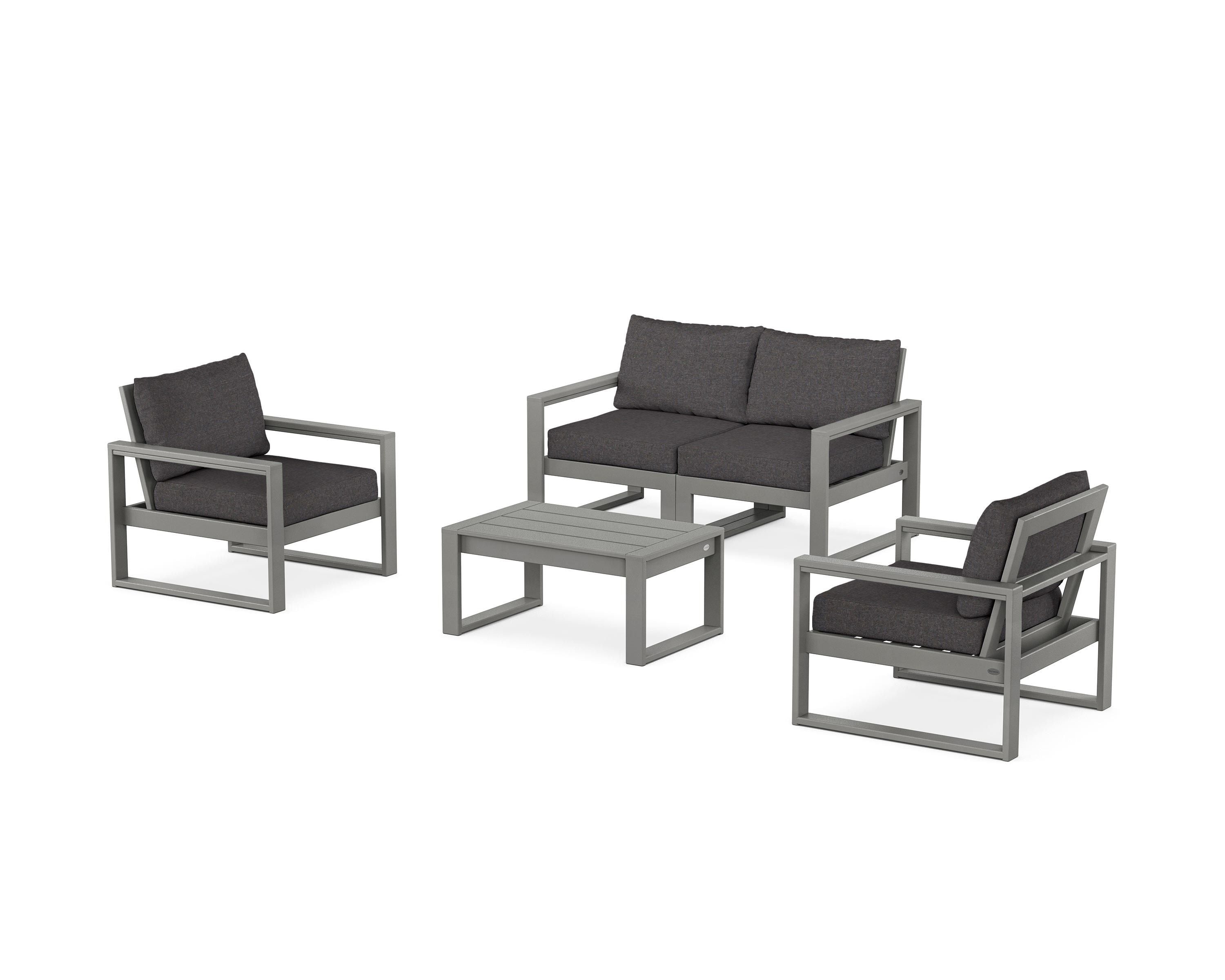 POLYWOOD® EDGE Sectional 4-Piece Deep Seating Set with Loveseat in Slate Grey / Ash Charcoal