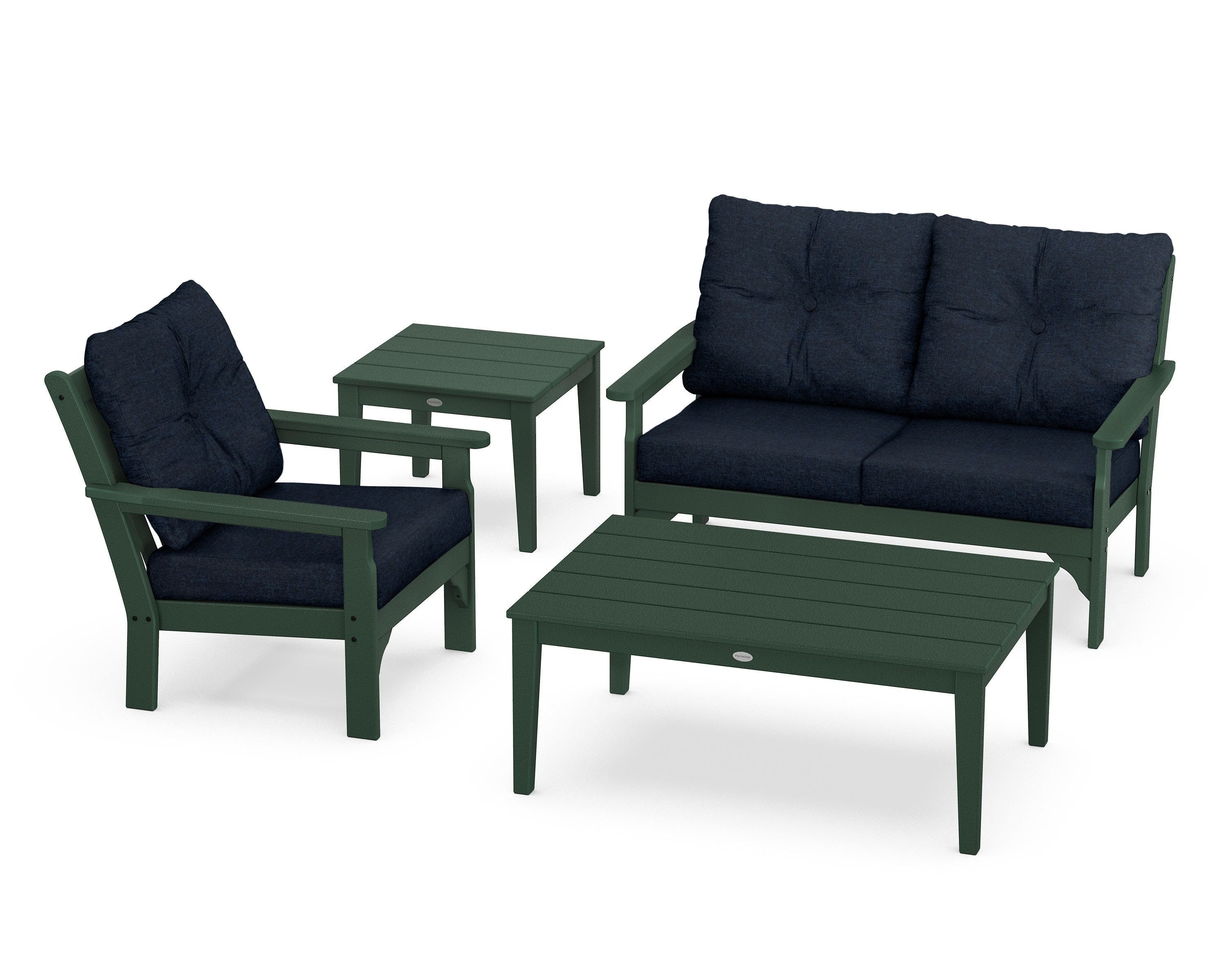 POLYWOOD® Vineyard 4-Piece Deep Seating Set in Green / Marine Indigo