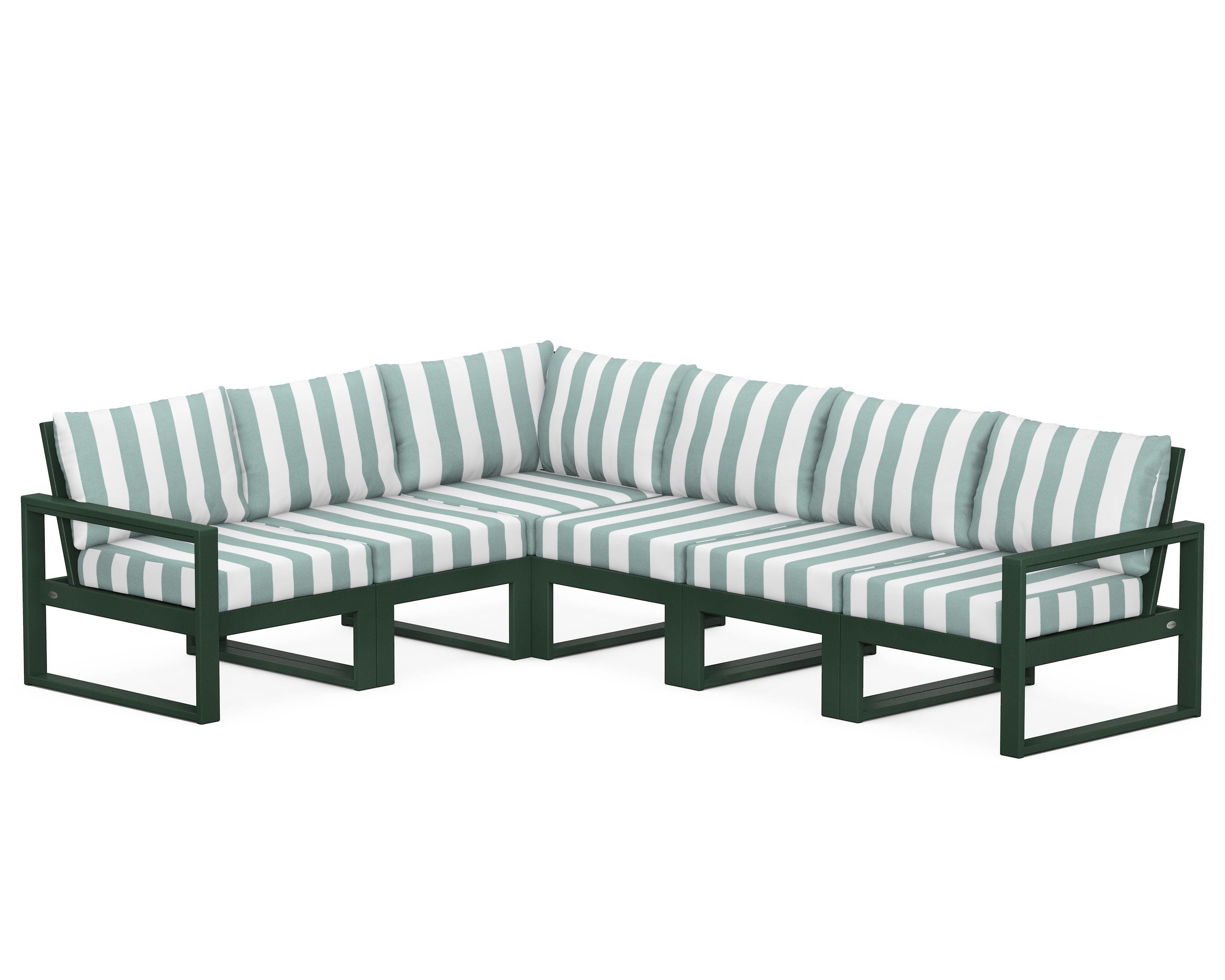 POLYWOOD® EDGE 6-Piece Modular Deep Seating Set in Green / Cabana Stripe Glacier Spa