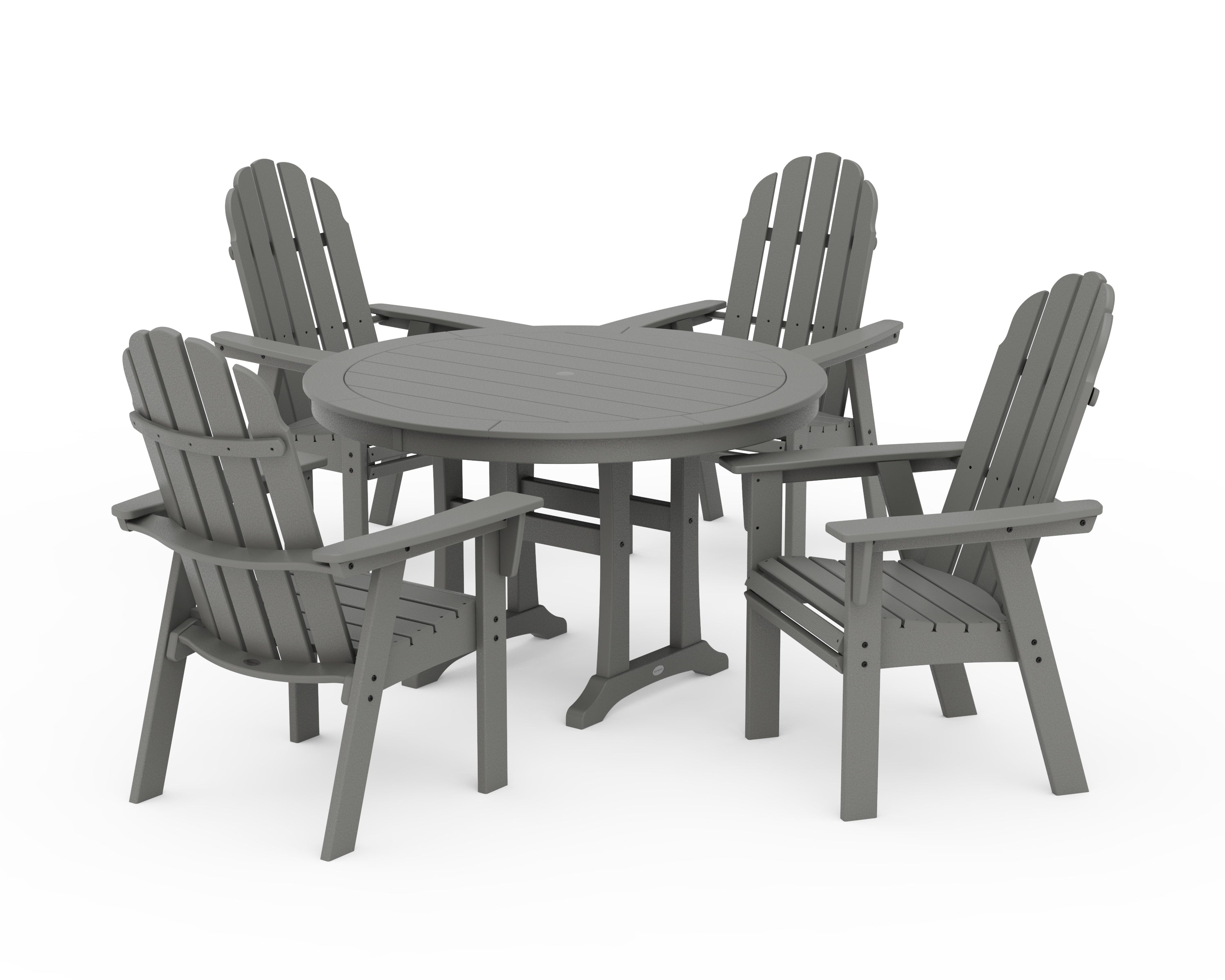 POLYWOOD® Vineyard Curveback Adirondack 5-Piece Nautical Trestle Dining Set in Slate Grey