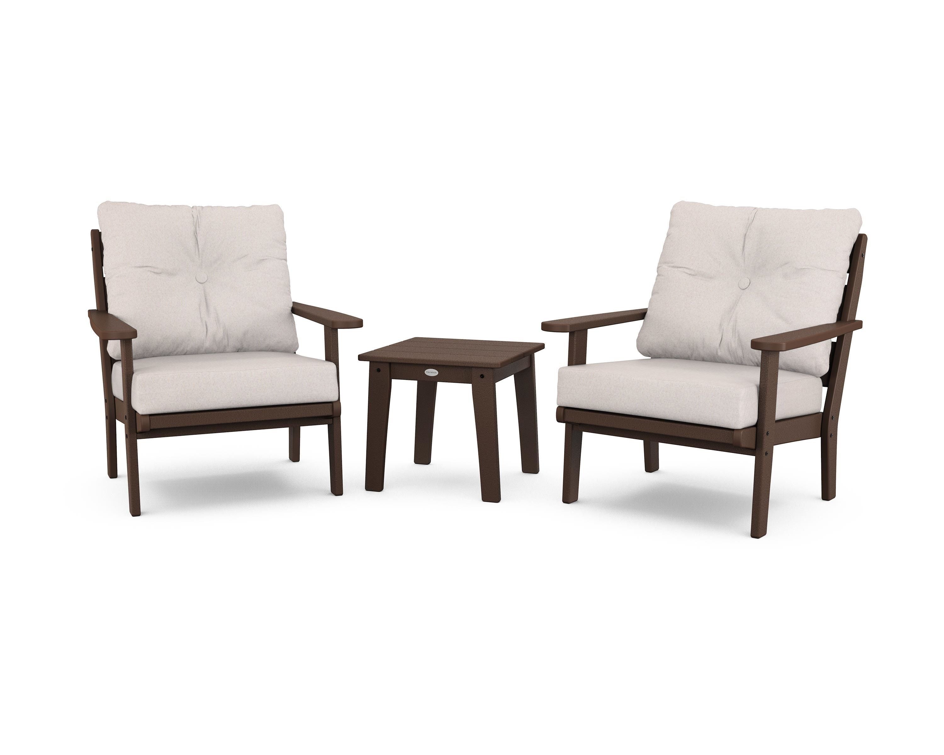 POLYWOOD® Lakeside 3-Piece Deep Seating Chair Set in Mahogany / Dune Burlap