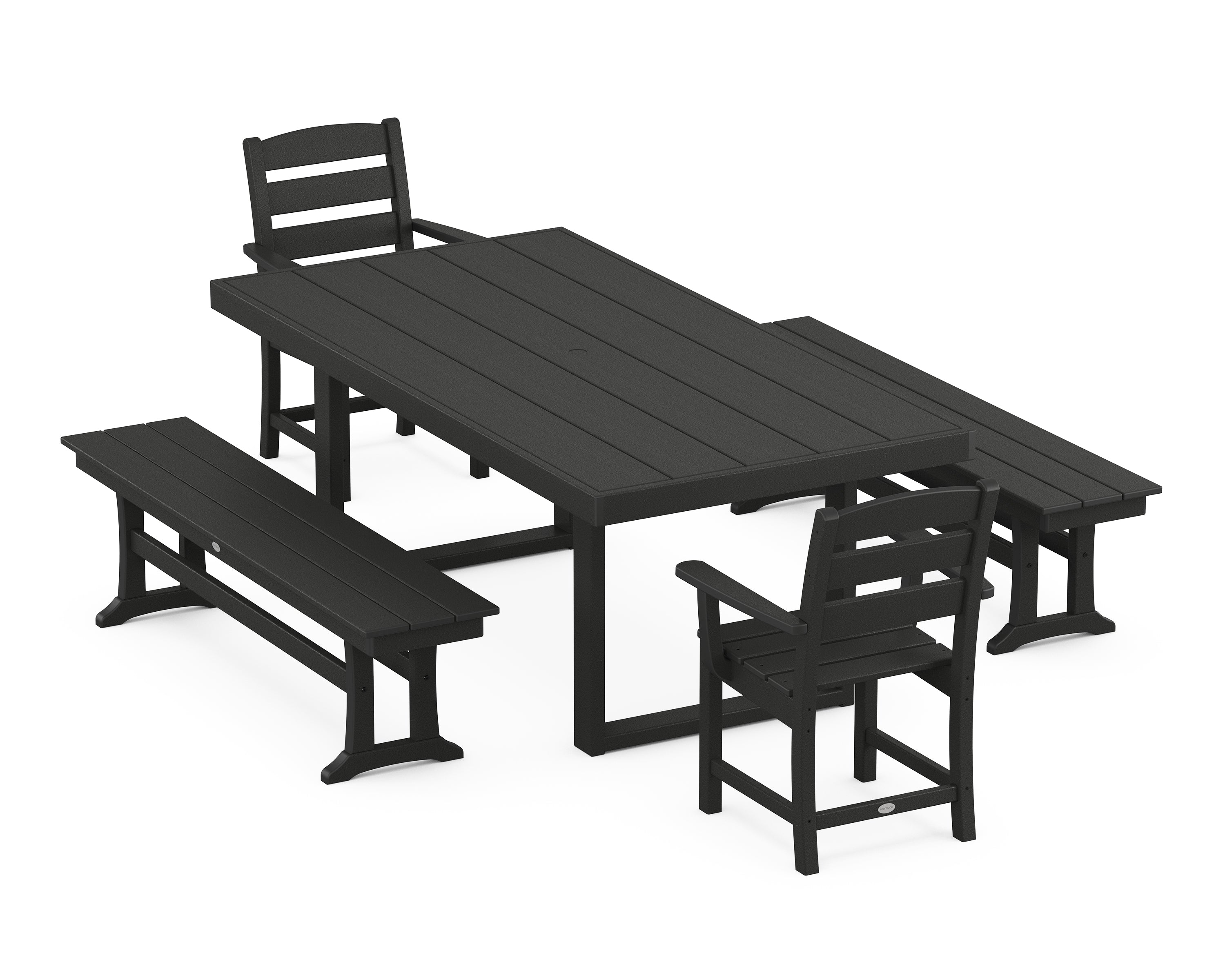 POLYWOOD® Lakeside 5-Piece Dining Set with Benches in Black