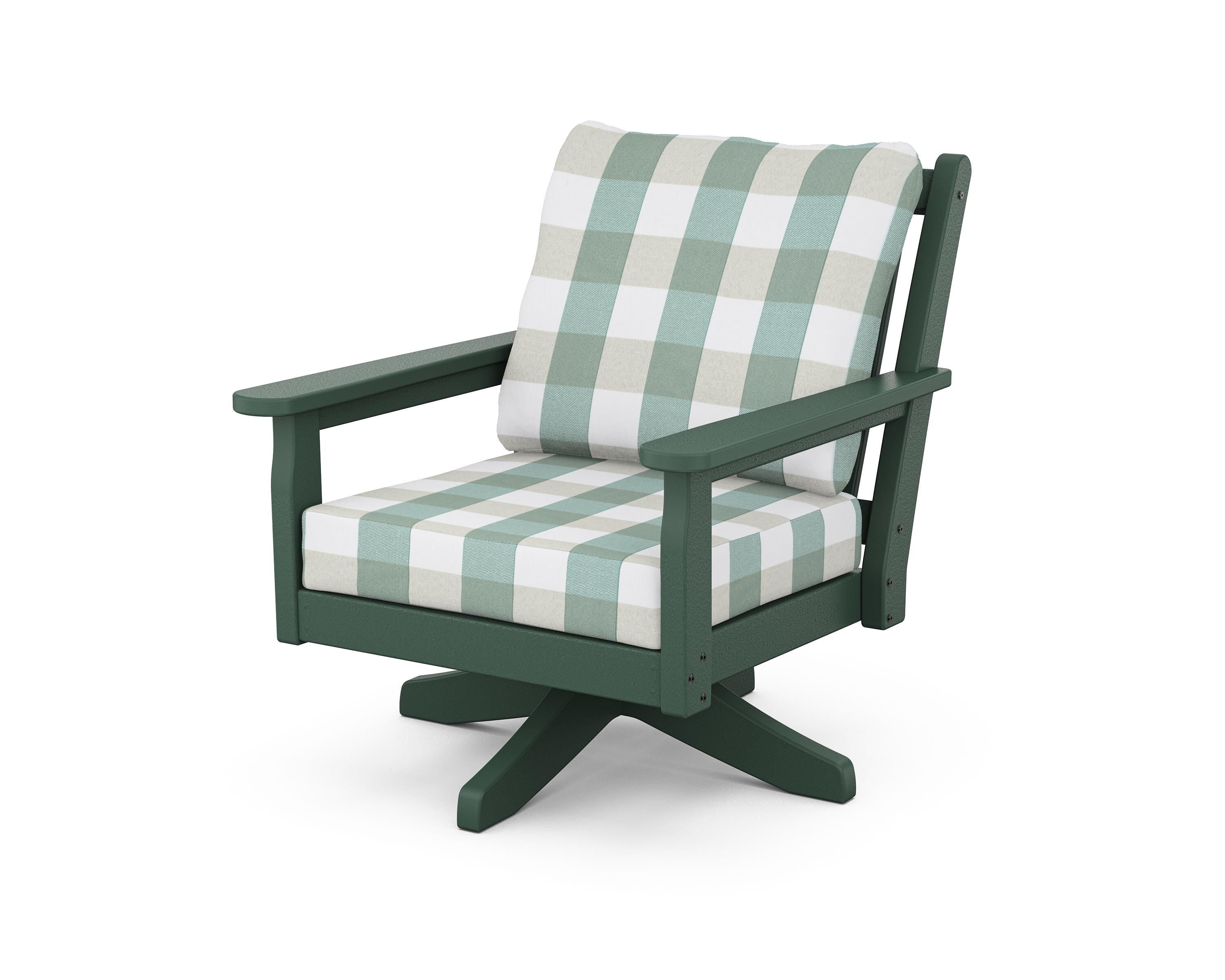 POLYWOOD® Chippendale Deep Seating Swivel Chair in Green / Buffalo Plaid Glacier Spa