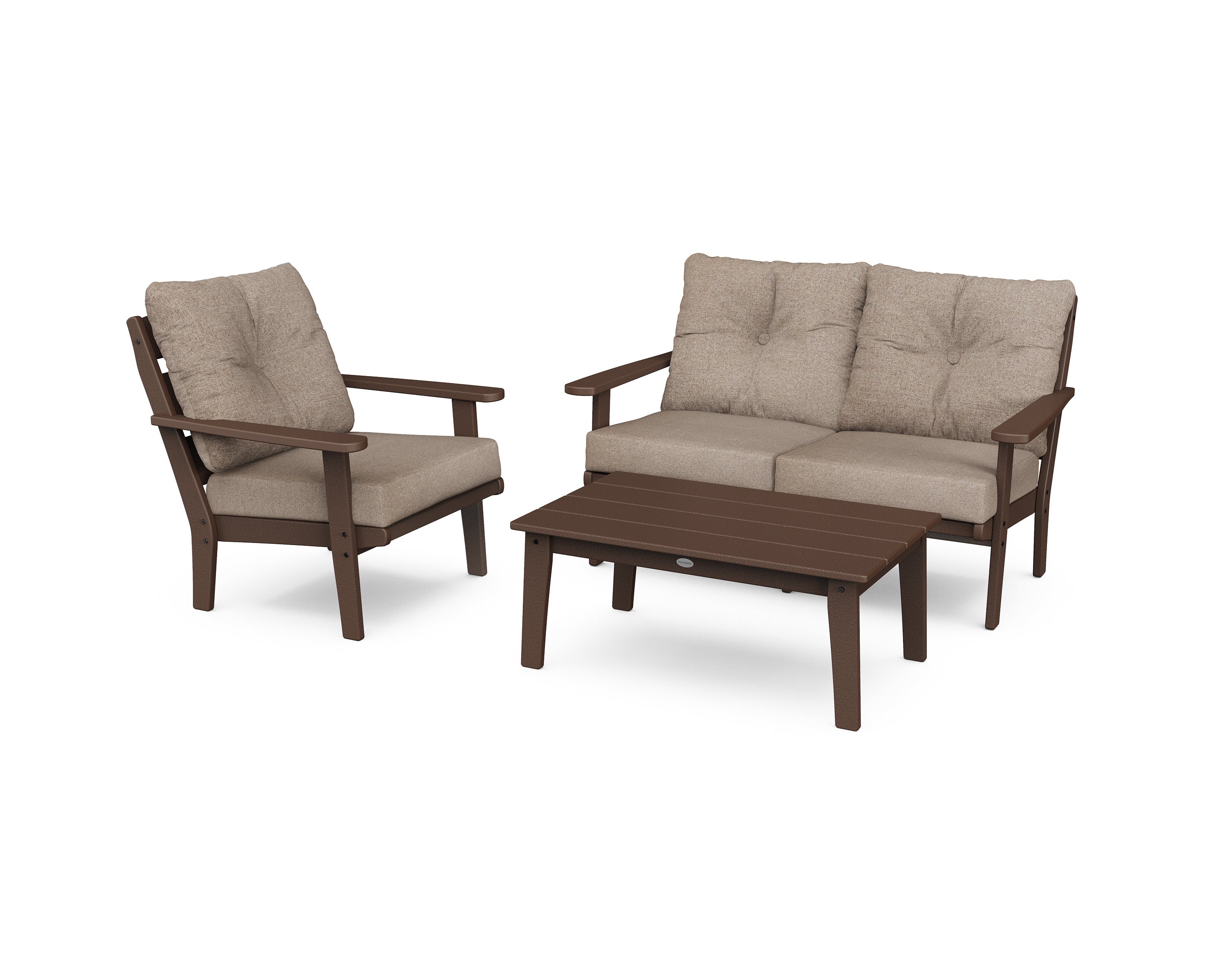 POLYWOOD® Lakeside 3-Piece Deep Seating Set in Mahogany / Spiced Burlap