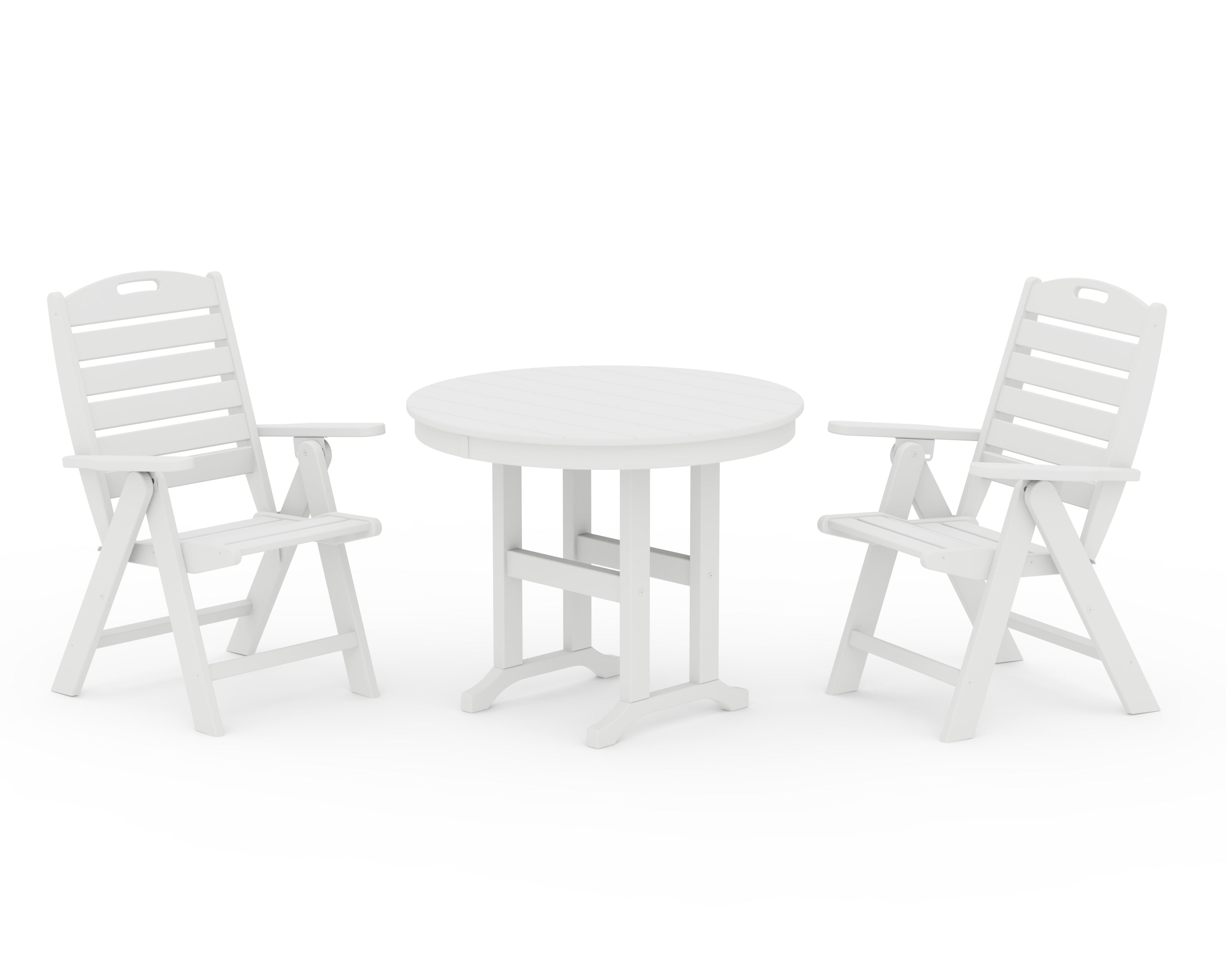 POLYWOOD® Nautical Folding Highback Chair 3-Piece Round Dining Set in White