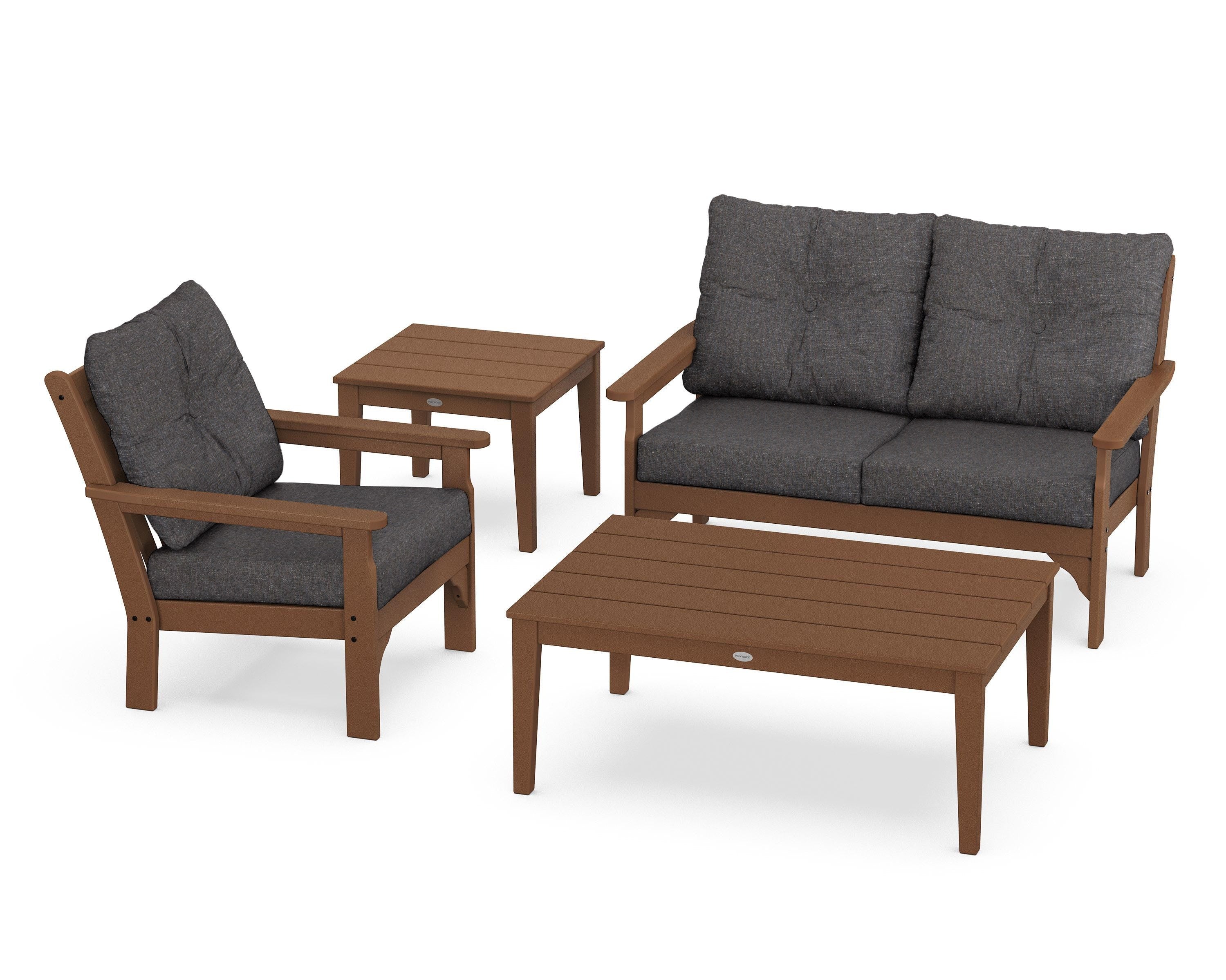 POLYWOOD® Vineyard 4-Piece Deep Seating Set in Teak / Ash Charcoal