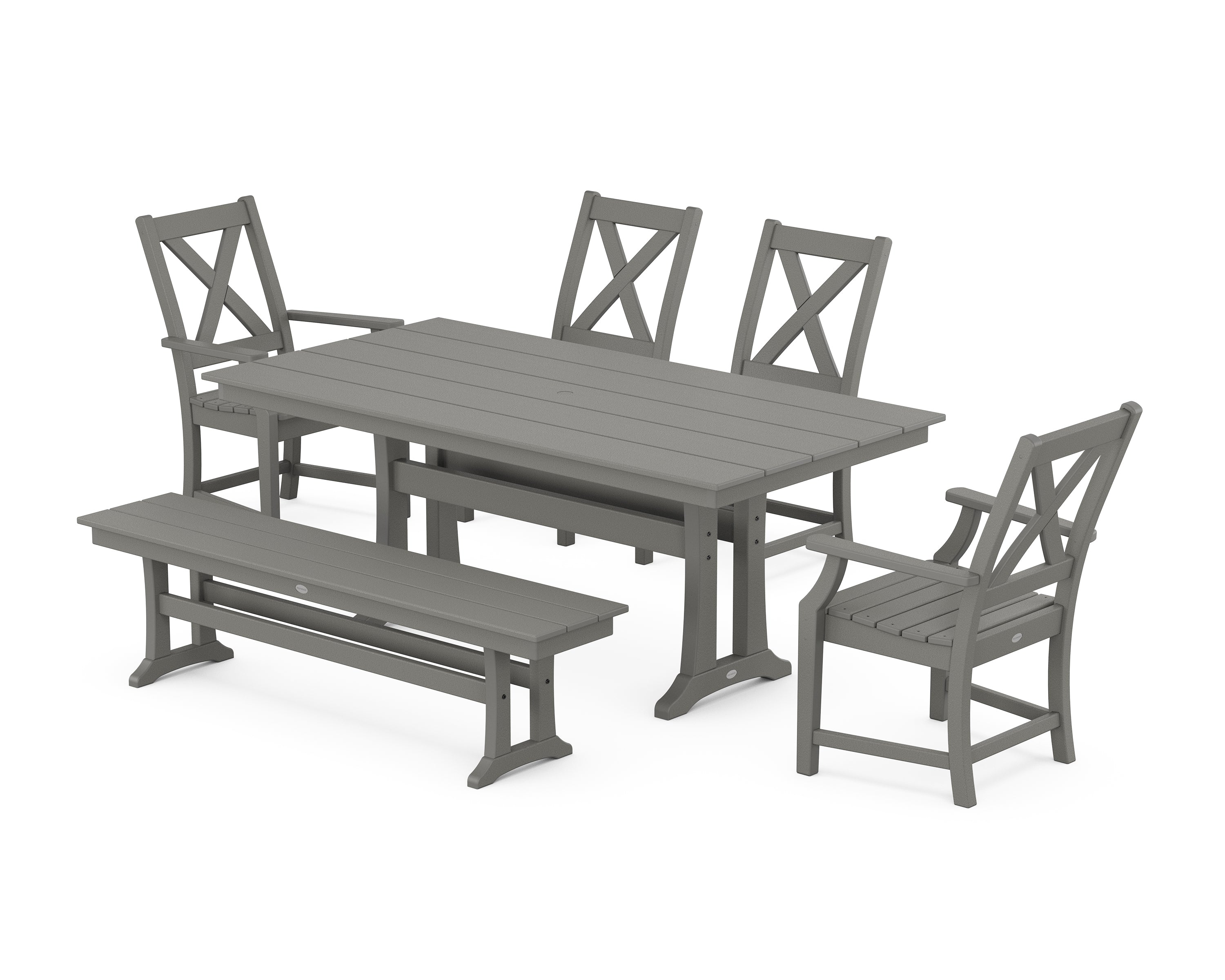 POLYWOOD® Braxton 6-Piece Farmhouse Dining Set With Trestle Legs in Slate Grey