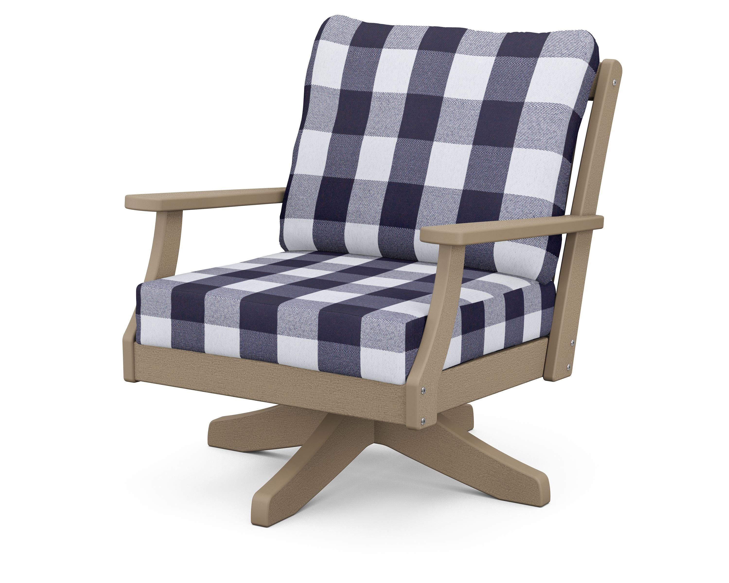 POLYWOOD® Braxton Deep Seating Swivel Chair in Vintage Sahara / Buffalo Plaid Navy