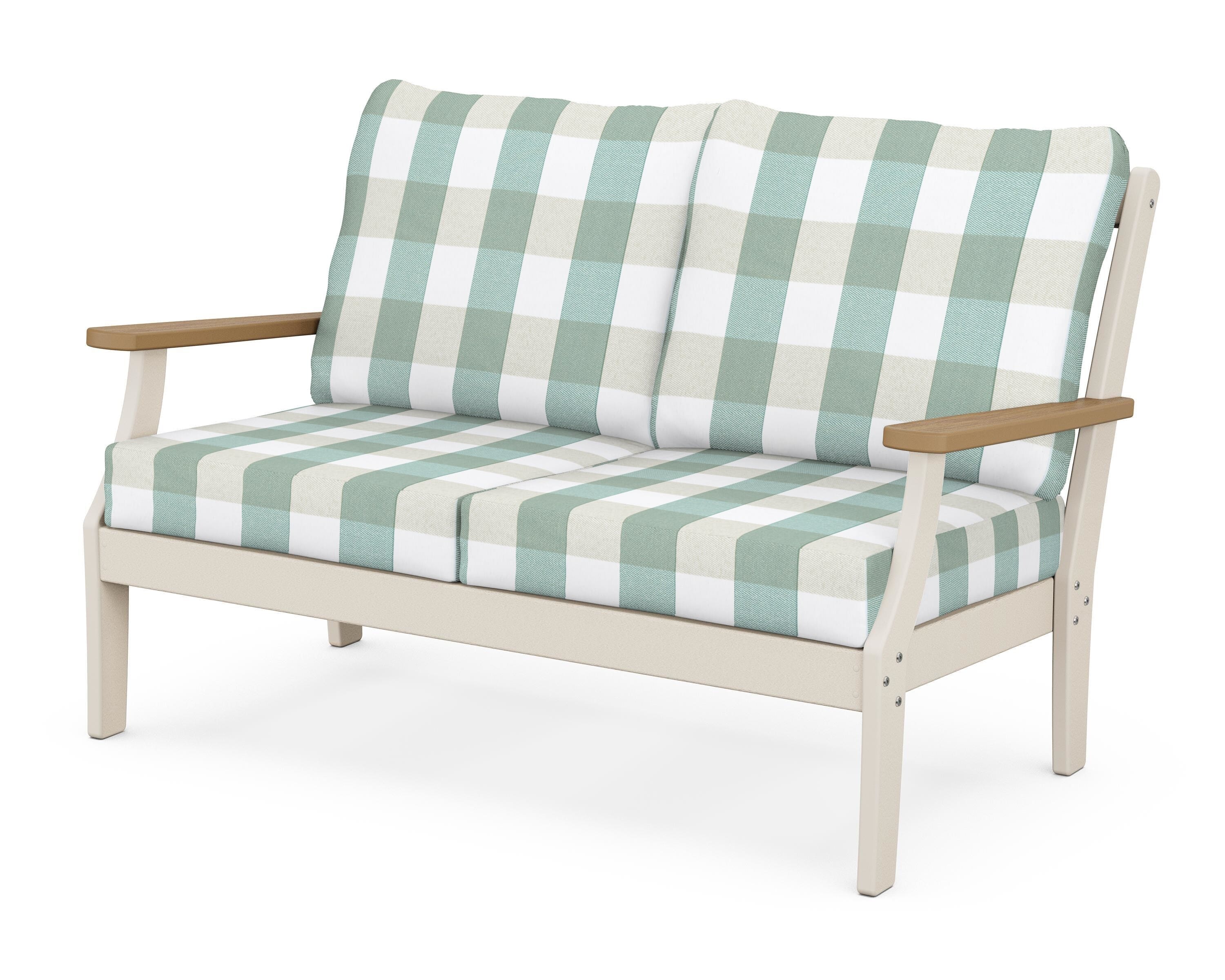 POLYWOOD® Braxton Deep Seating Loveseat in Sand / Natural / Buffalo Plaid Glacier Spa