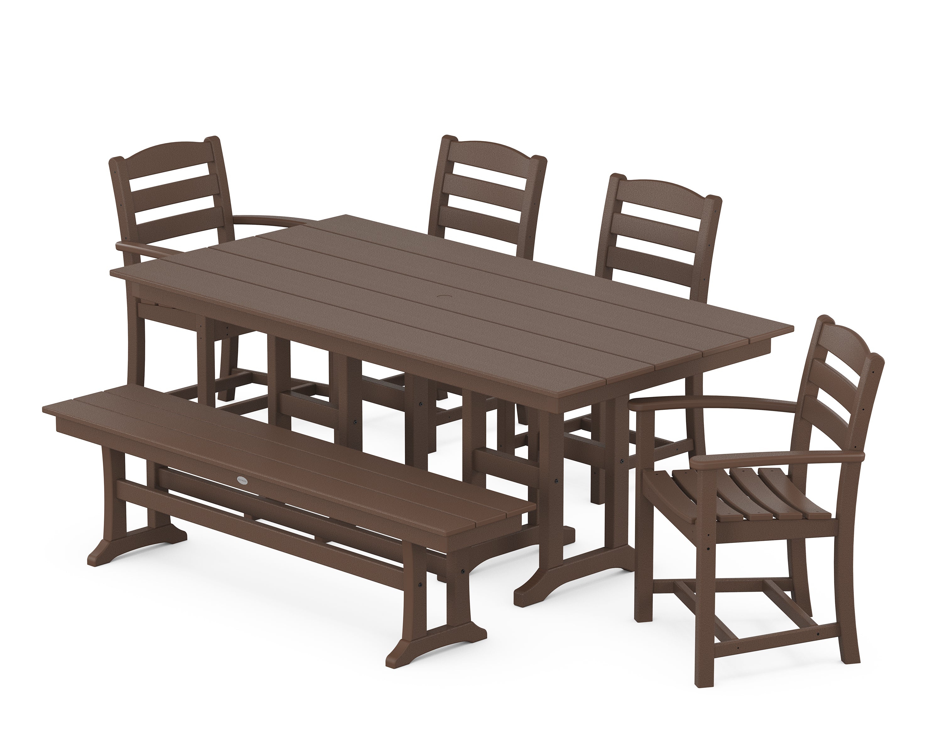POLYWOOD® La Casa Café 6-Piece Farmhouse Dining Set with Bench in Mahogany