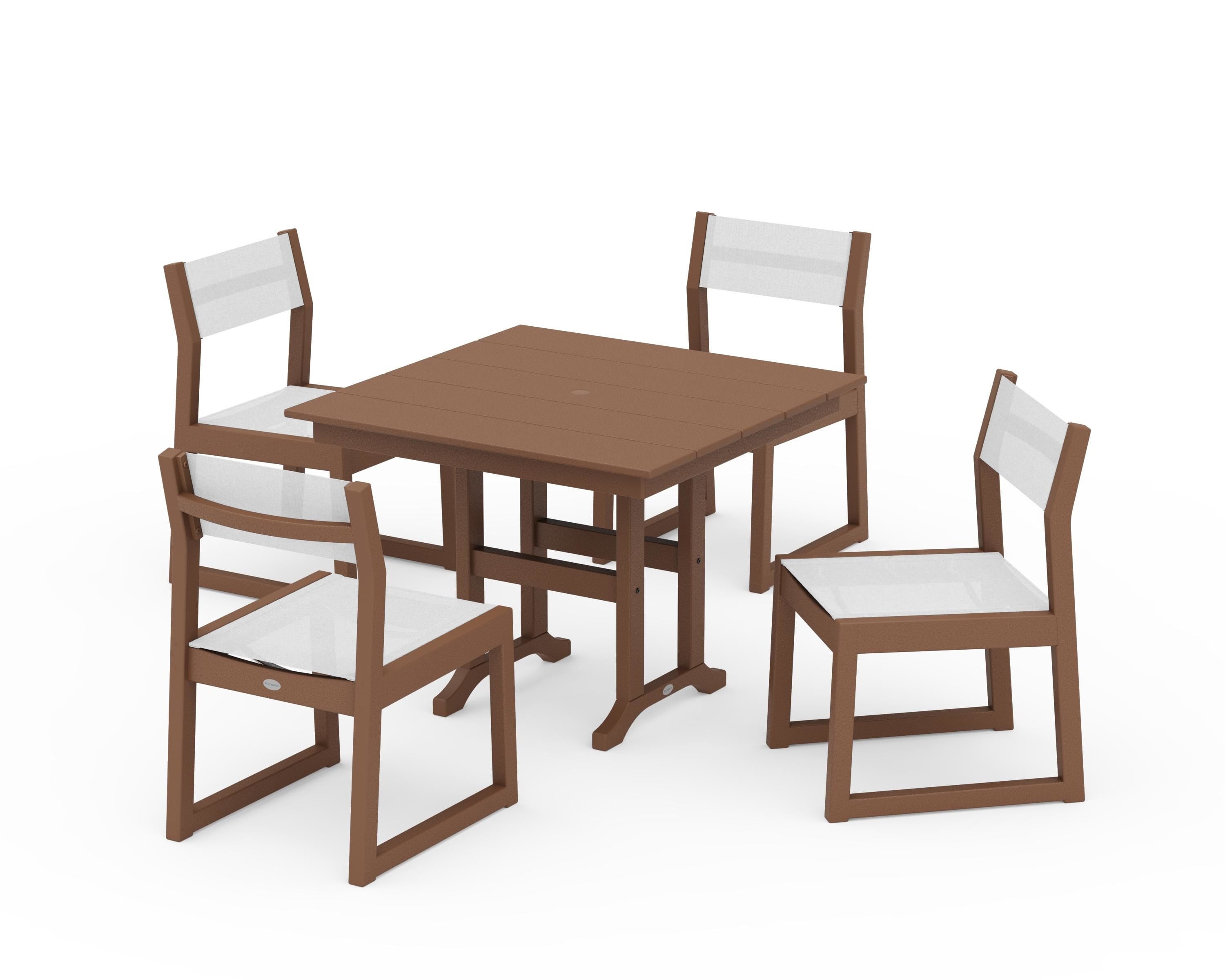 POLYWOOD® EDGE Sling Side Chair 5-Piece Farmhouse Dining Set in Teak / White Sling