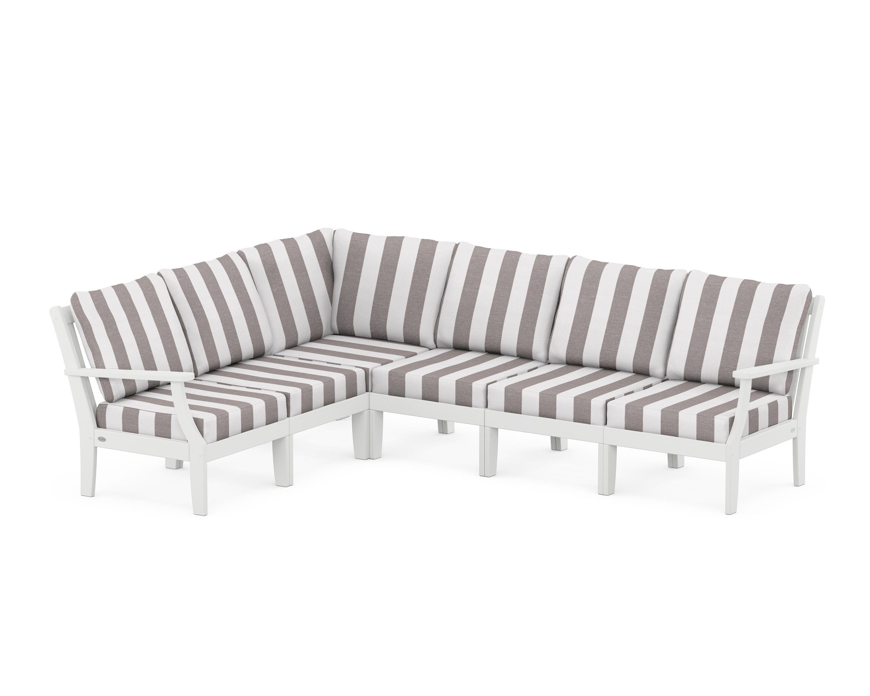 POLYWOOD® Braxton Modular 6-Piece Deep Seating Set in White / Cabana Stripe Grey Mist