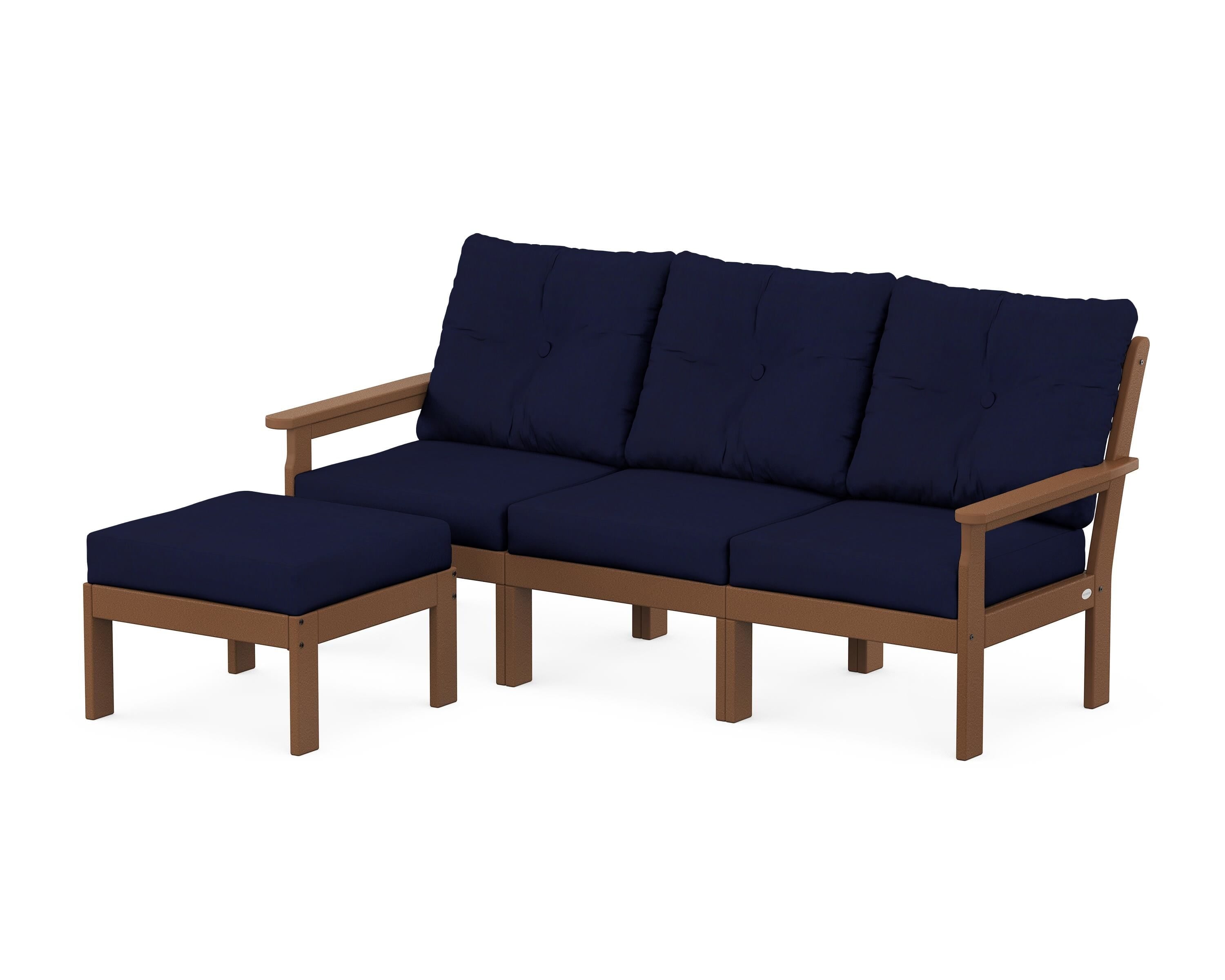 POLYWOOD® Vineyard 4-Piece Sectional with Ottoman in Teak / Navy
