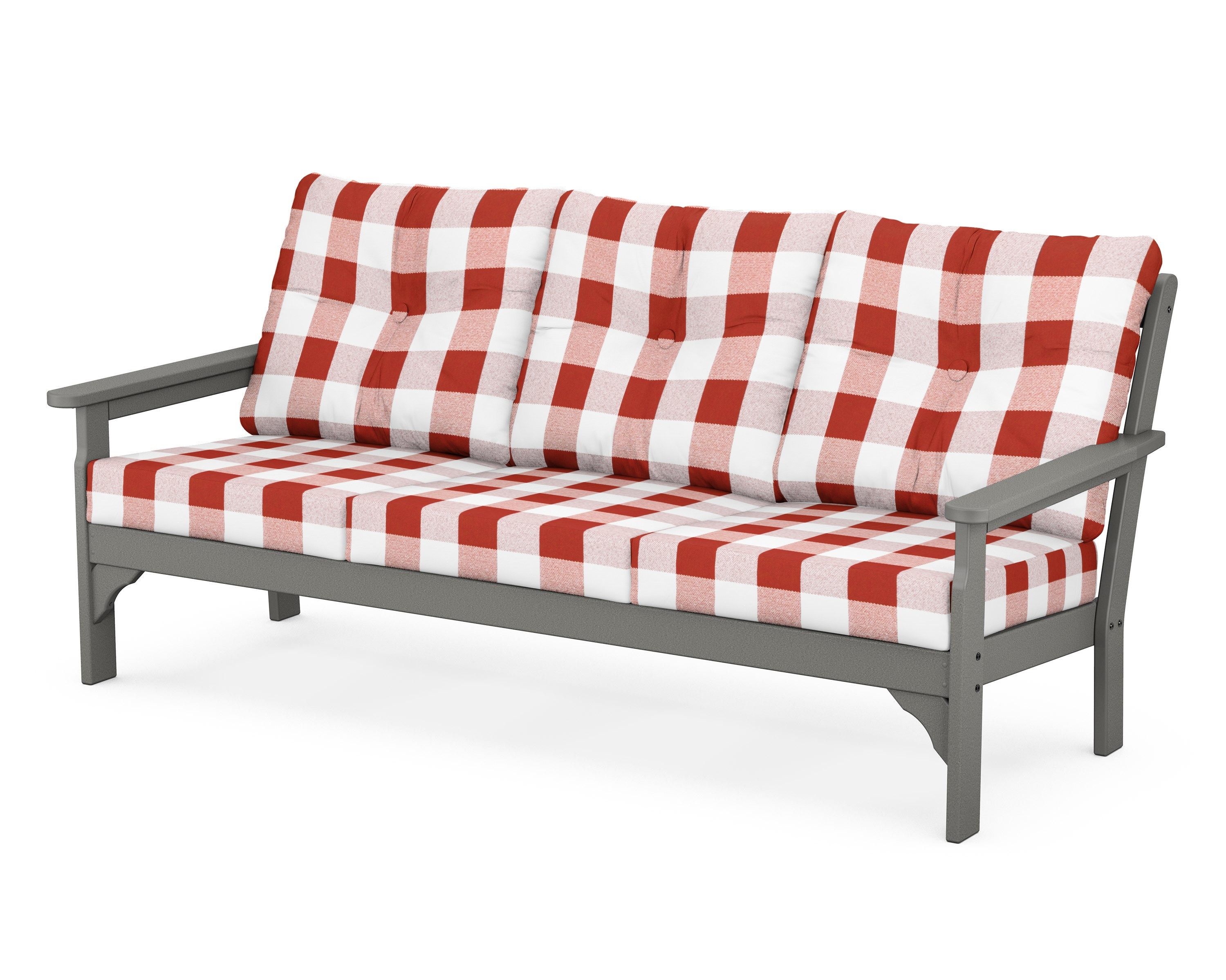 POLYWOOD® Vineyard Deep Seating Sofa in Slate Grey / Buffalo Plaid Crimson