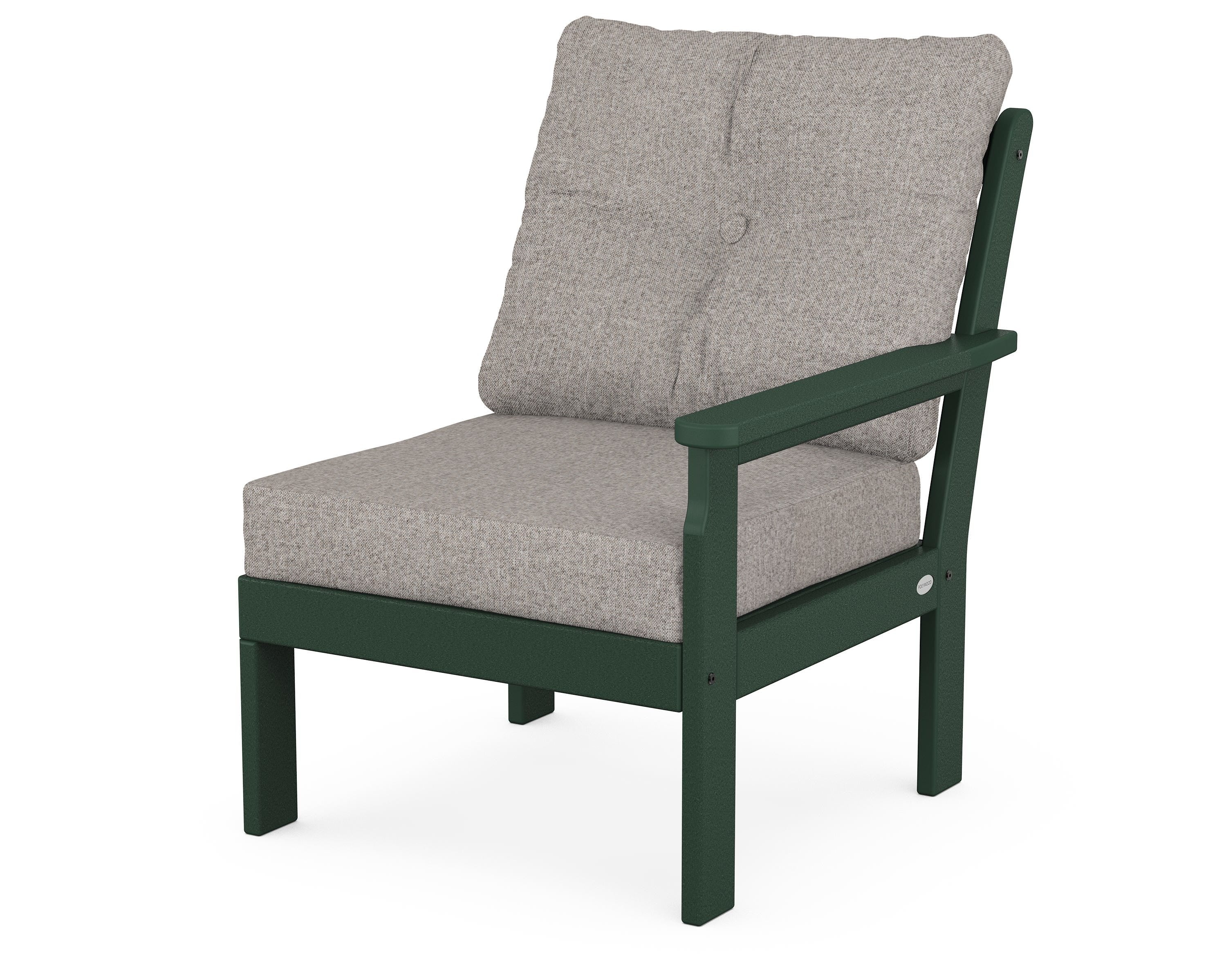 POLYWOOD® Vineyard Modular Right Arm Chair in Green / Weathered Tweed
