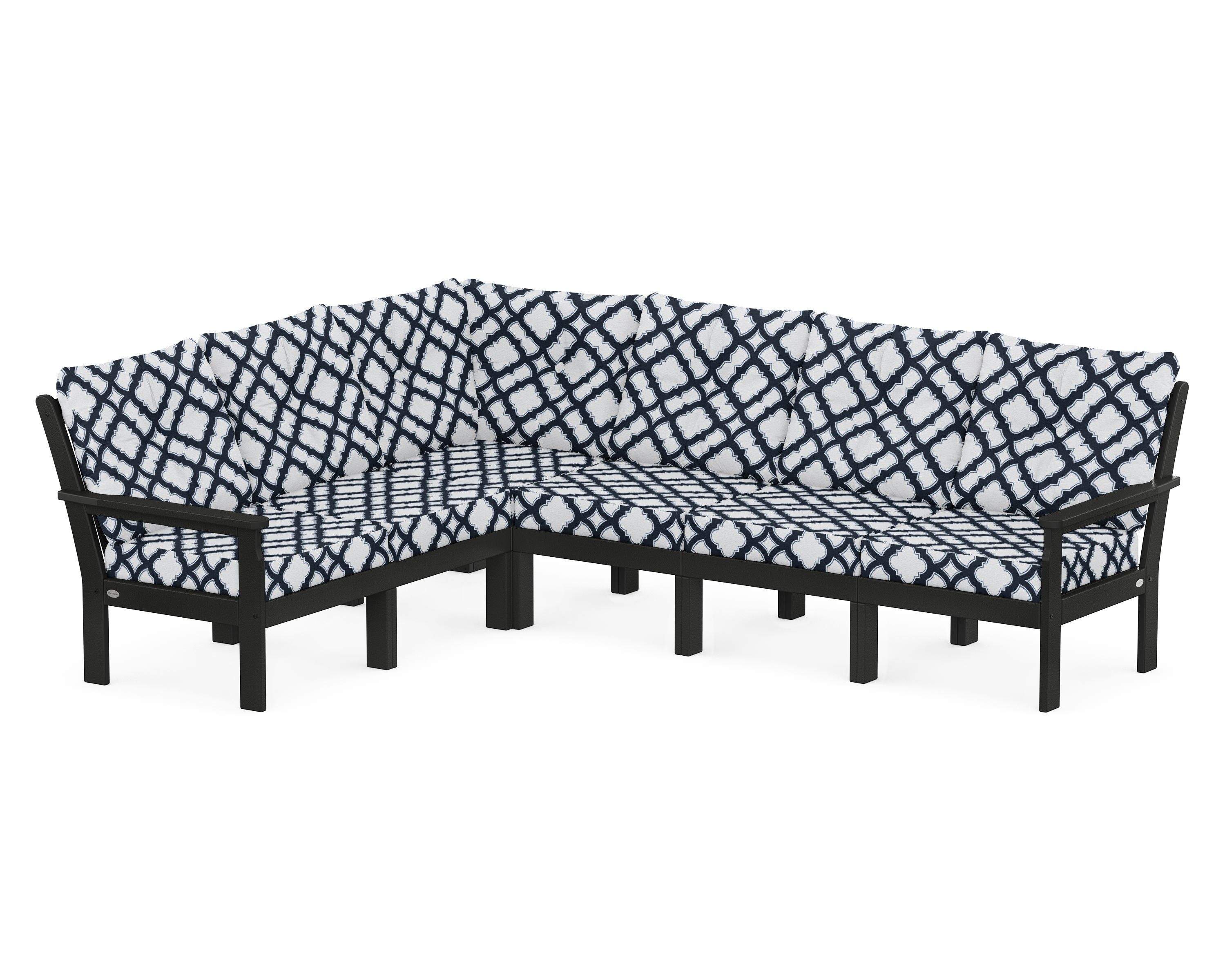 POLYWOOD® Vineyard 6-Piece Sectional in Black / Trellis Marine Indigo