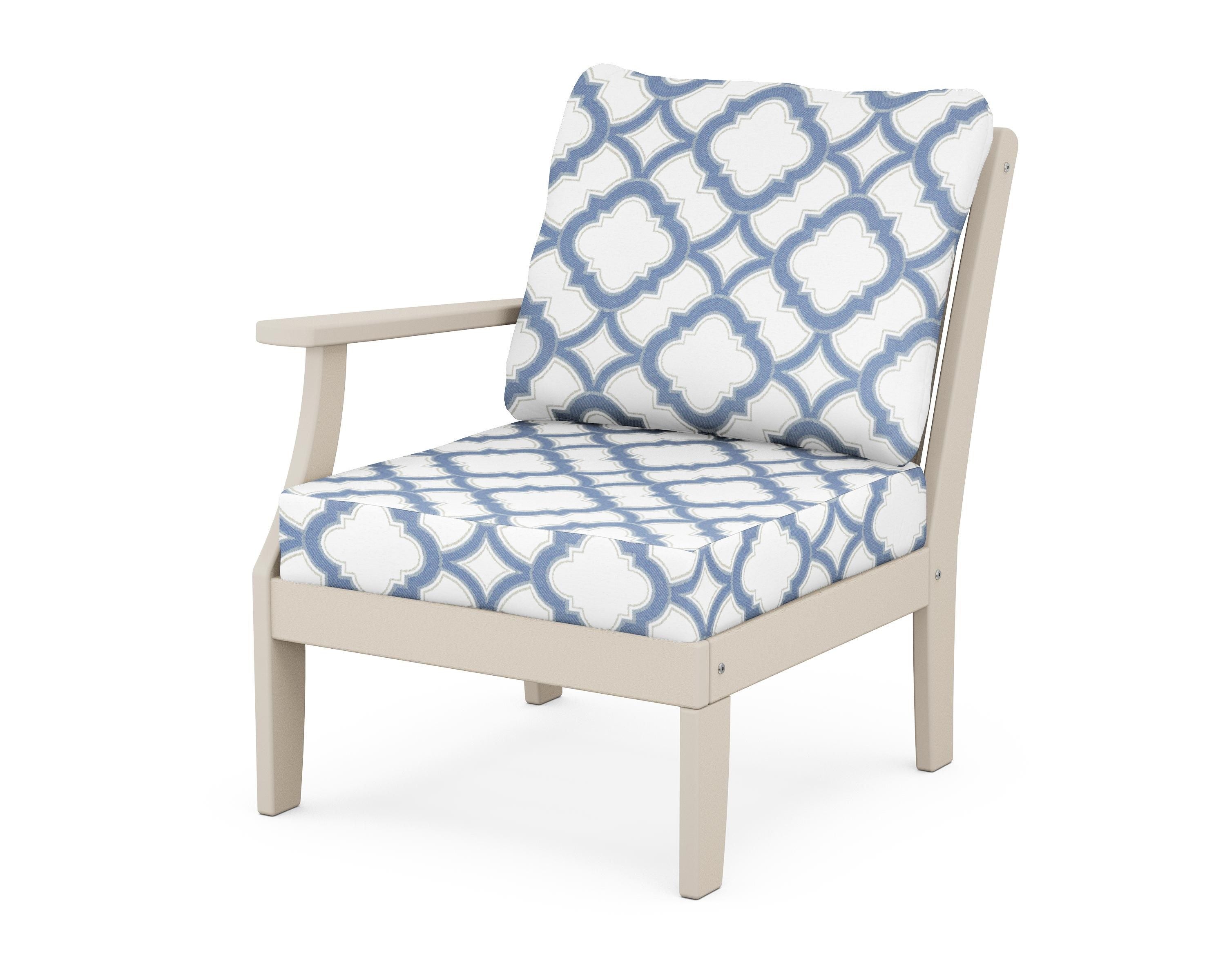 POLYWOOD® Braxton Modular Left Arm Chair in Sand / Trellis Sky Blue