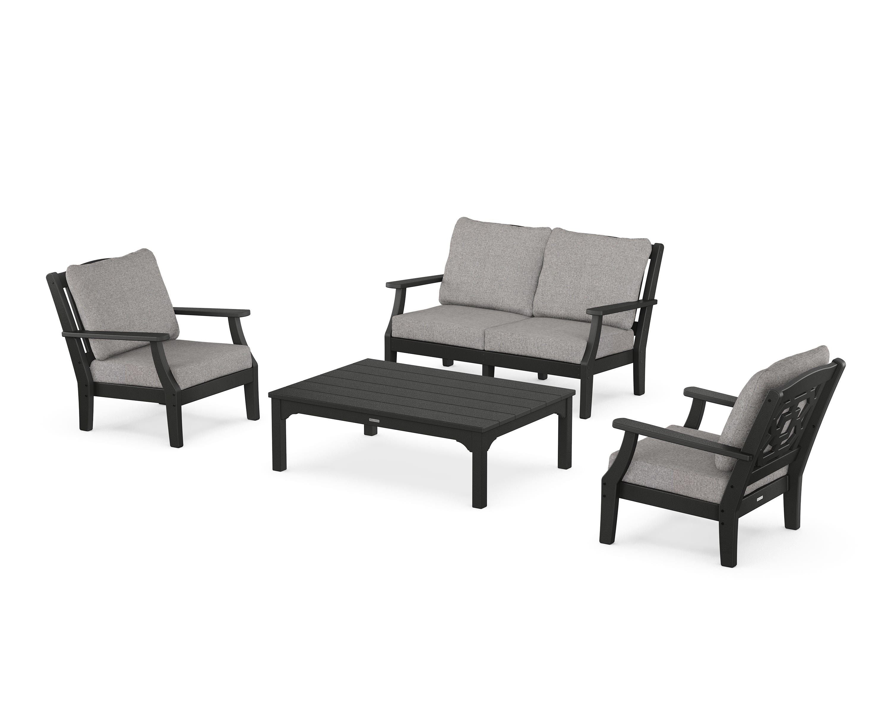 Martha Stewart by POLYWOOD® Chinoiserie 4-Piece Deep Seating Set with Loveseat in Black / Grey Mist
