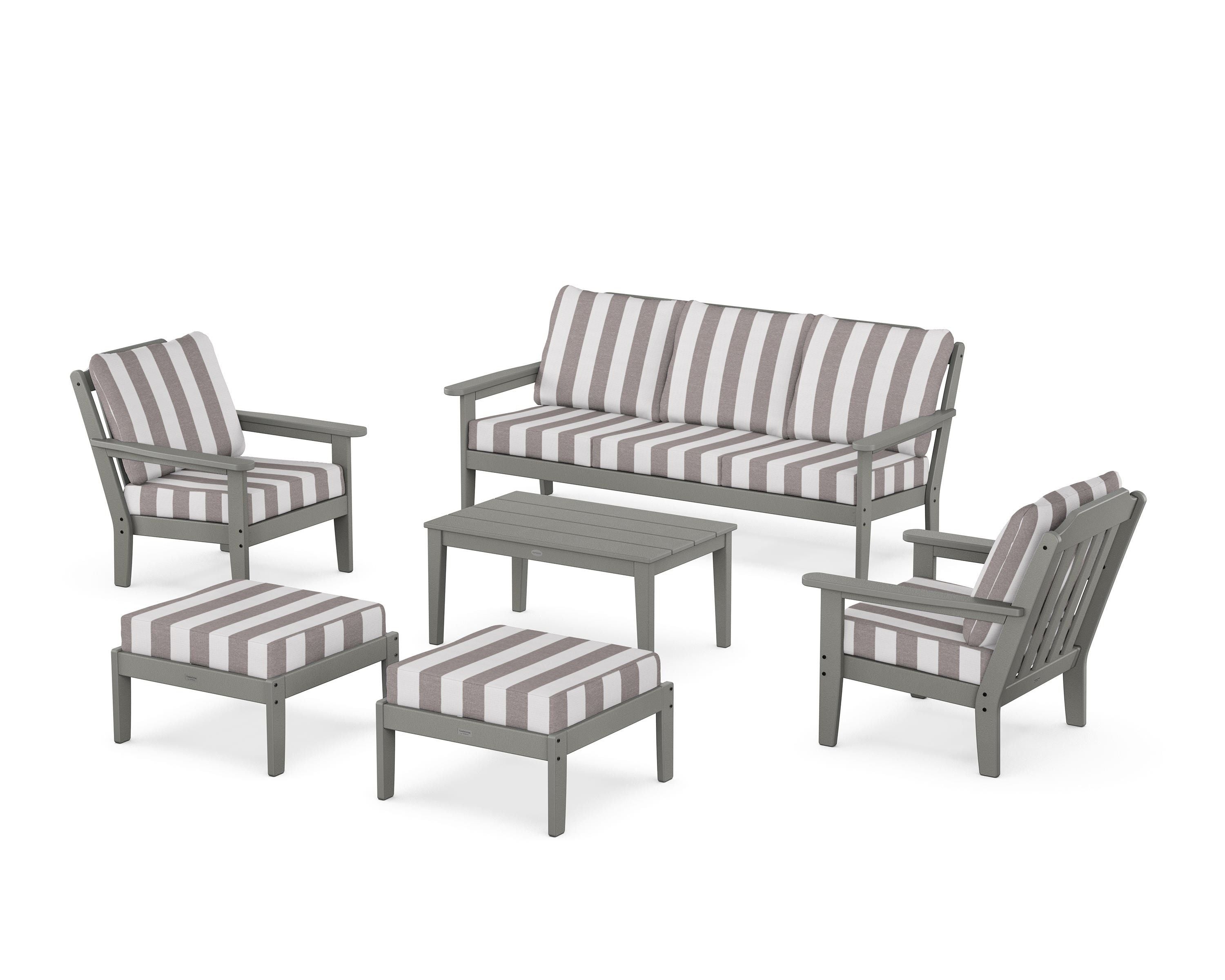 Country Living Cottage 6-Piece Lounge Sofa Set in Slate Grey / Cabana Stripe Grey Mist