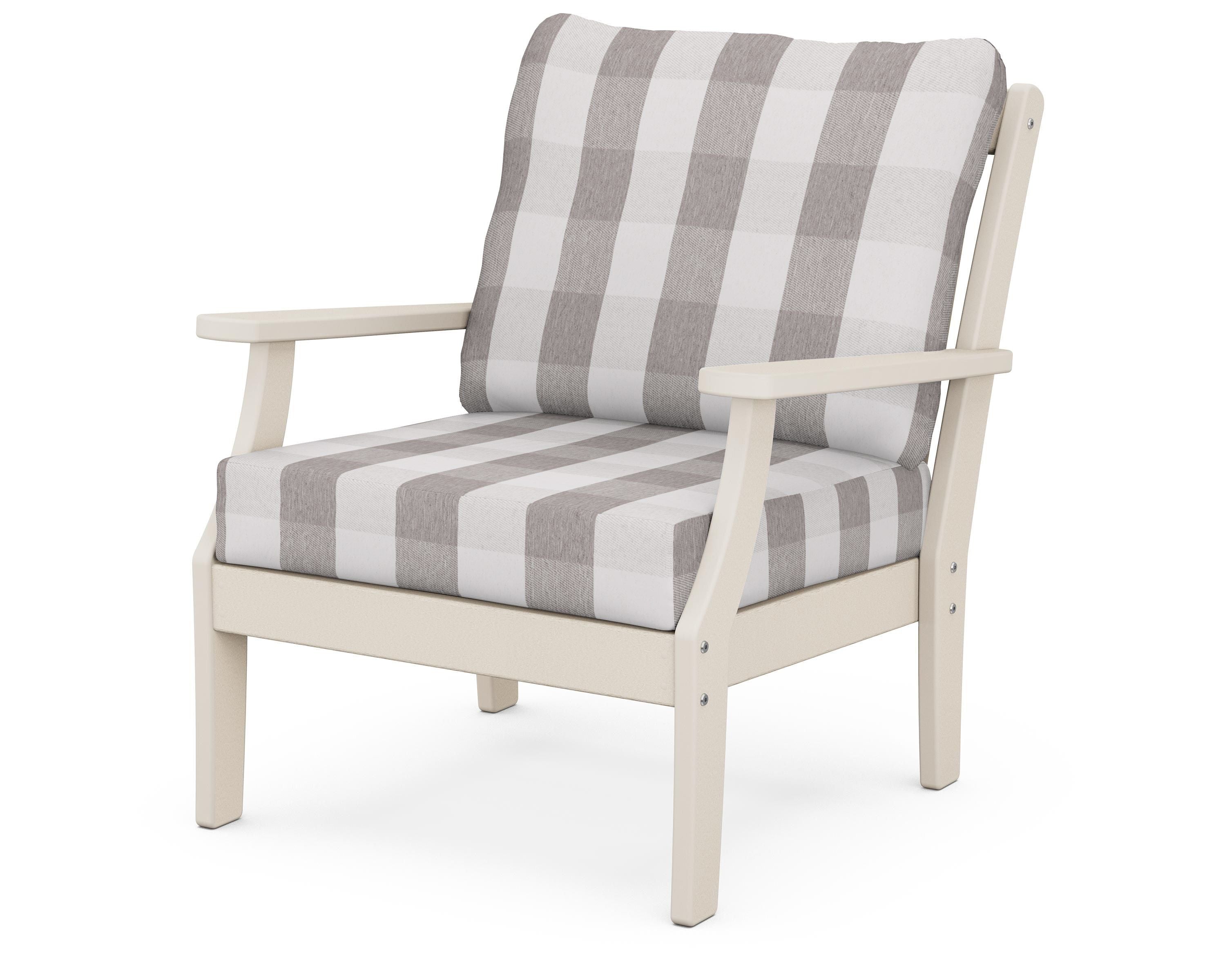 POLYWOOD® Braxton Deep Seating Chair in Sand / Buffalo Plaid Grey Mist