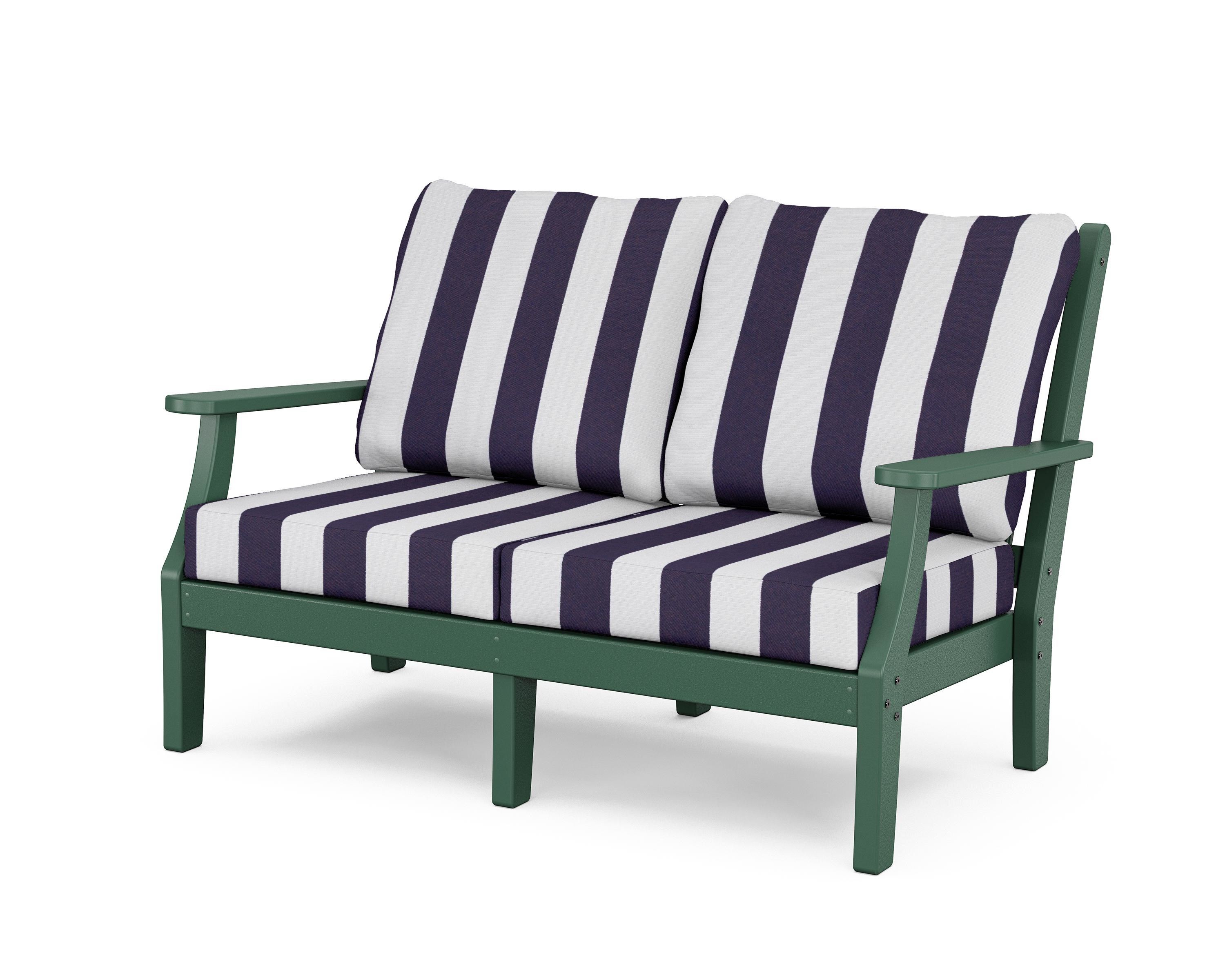 Country Living Wovendale Deep Seating Loveseat in Green / Cabana Stripe Navy