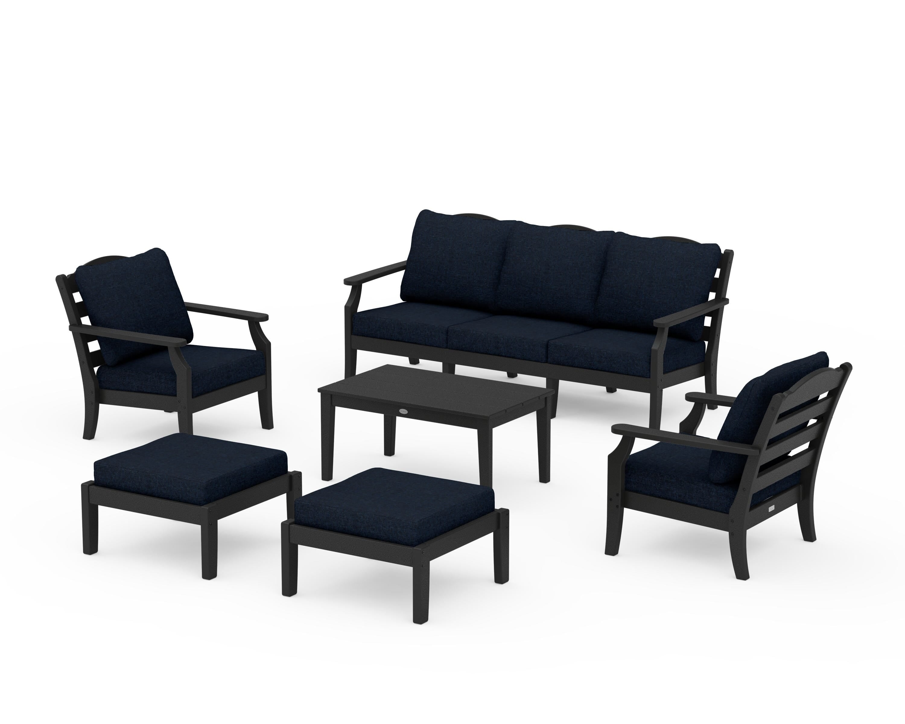 Draper James™ by POLYWOOD® Savannah 6-Piece Lounge Sofa Set in Black / Marine Indigo