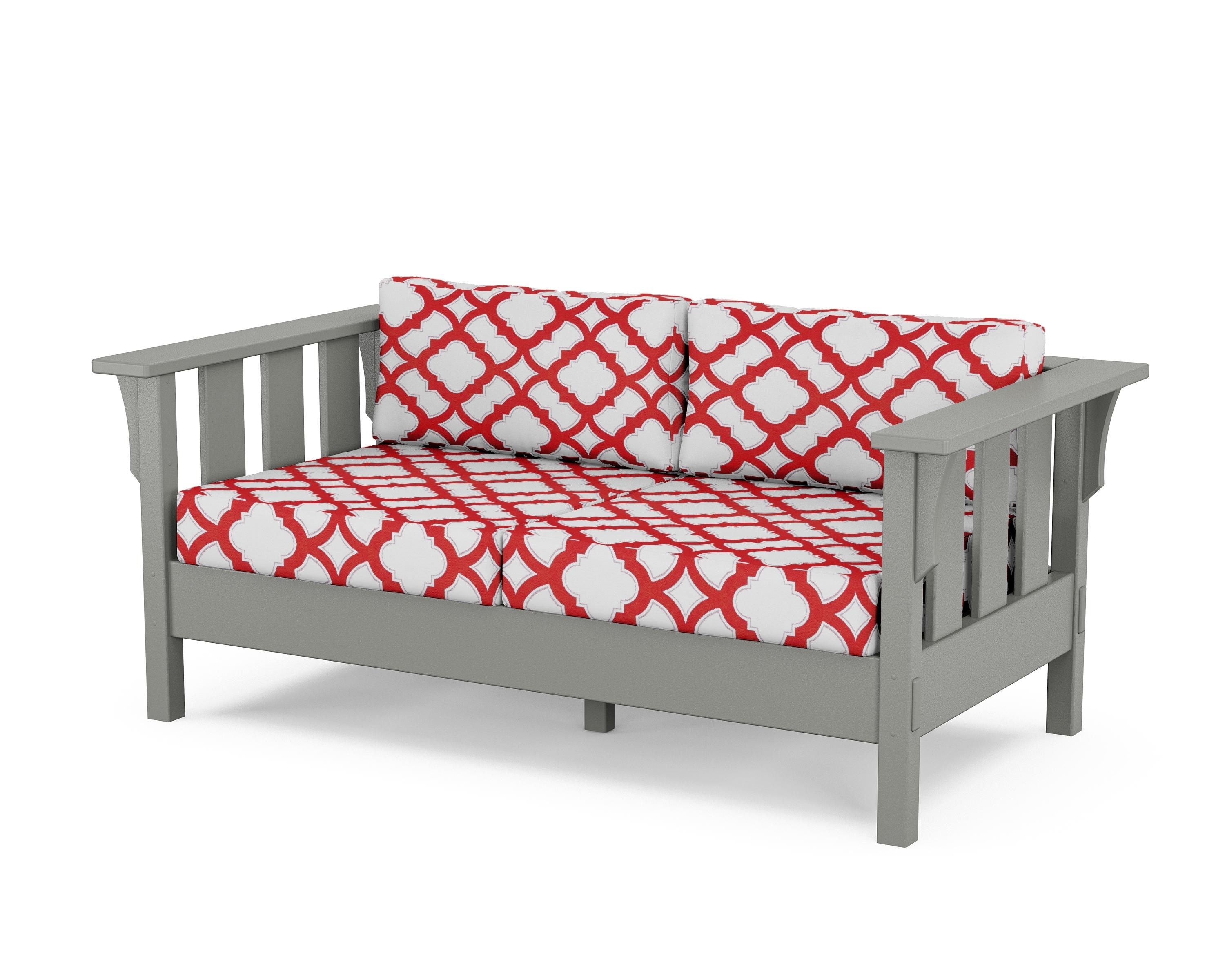 Martha Stewart by POLYWOOD® Acadia Deep Seating Loveseat in Slate Grey / Trellis Crimson