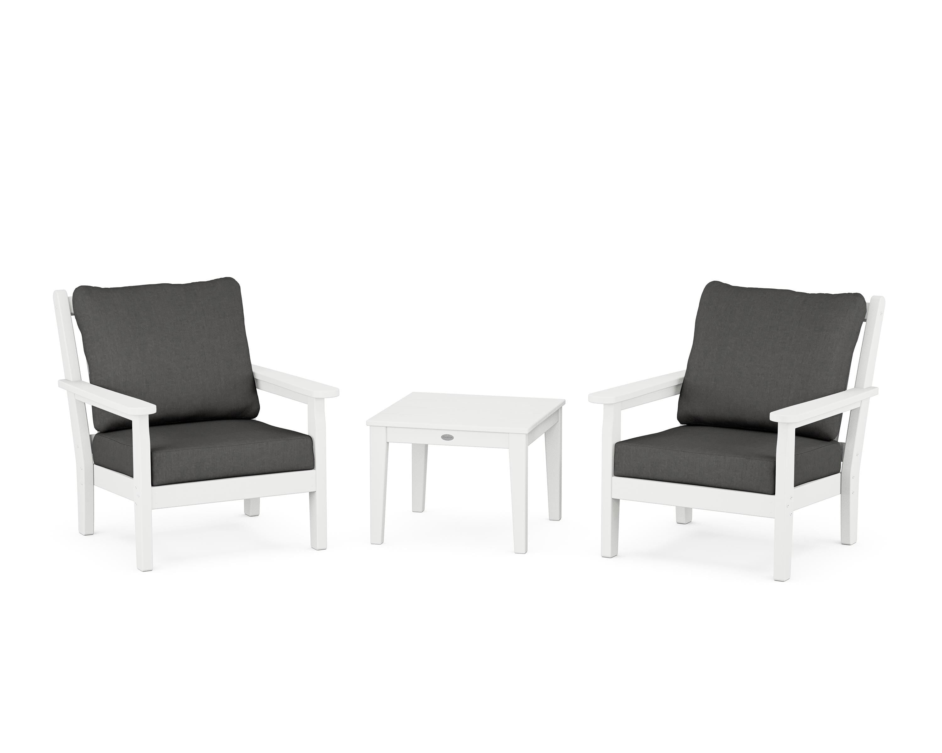 POLYWOOD® Chippendale 3-Piece Deep Seating Set in White / Spectrum Carbon