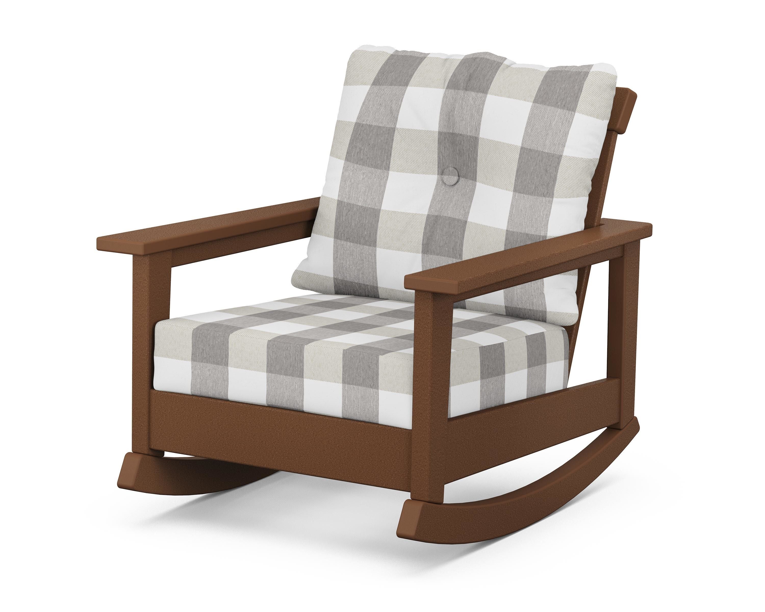 POLYWOOD® Prescott Deep Seating Rocking Chair in Teak / Buffalo Plaid Grey Mist