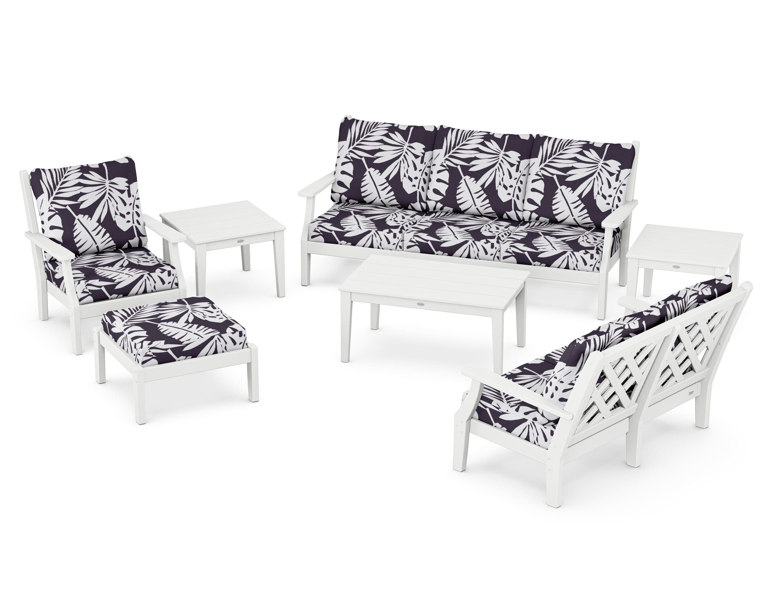 Country Living Wovendale 7-Piece Deep Seating Set in White / Leaf Navy