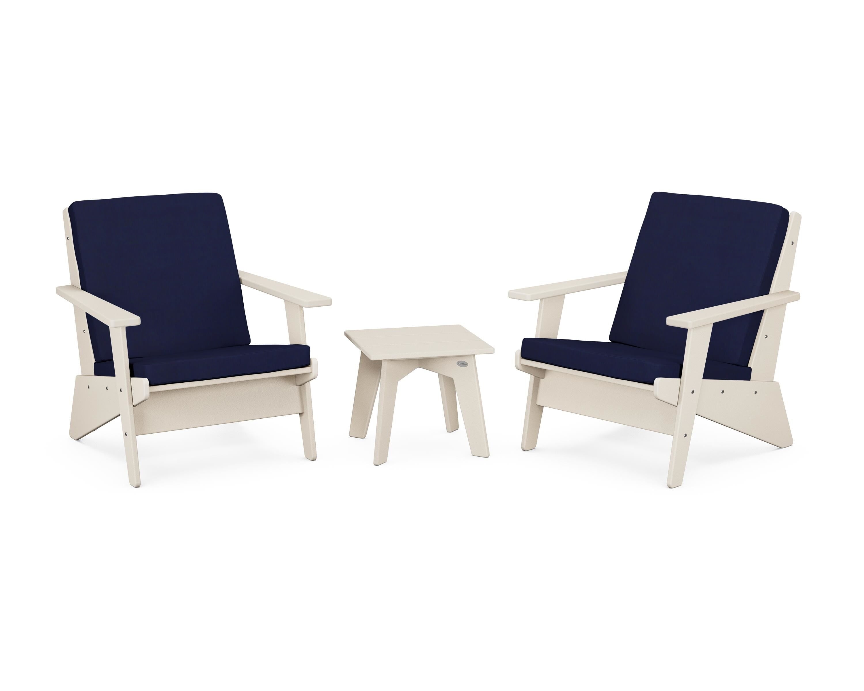 POLYWOOD® Riviera Modern Lounge 3-Piece Set in Sand / Navy