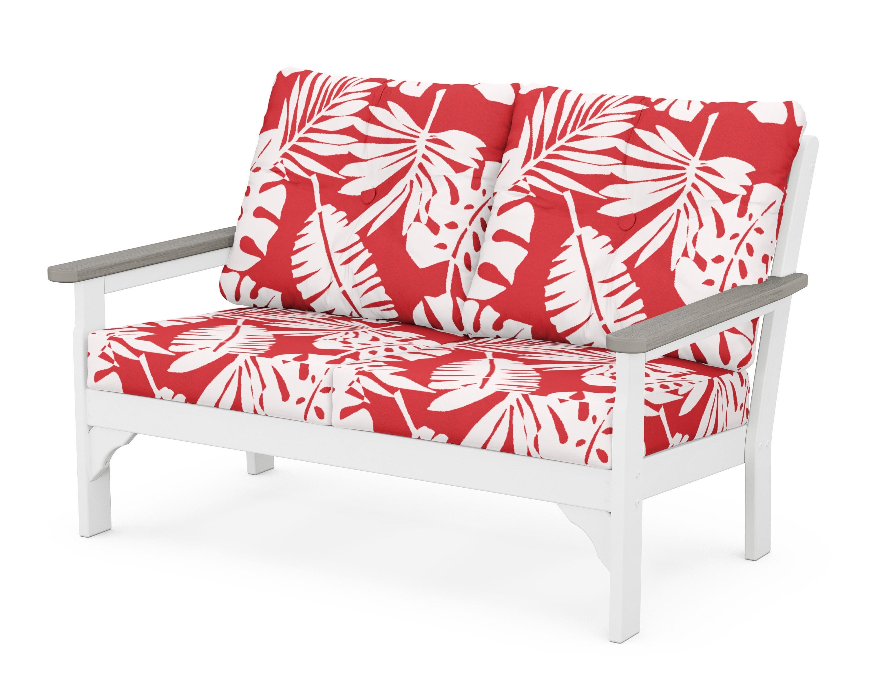 POLYWOOD® Vineyard Deep Seating Loveseat in White / Driftwood / Leaf Crimson