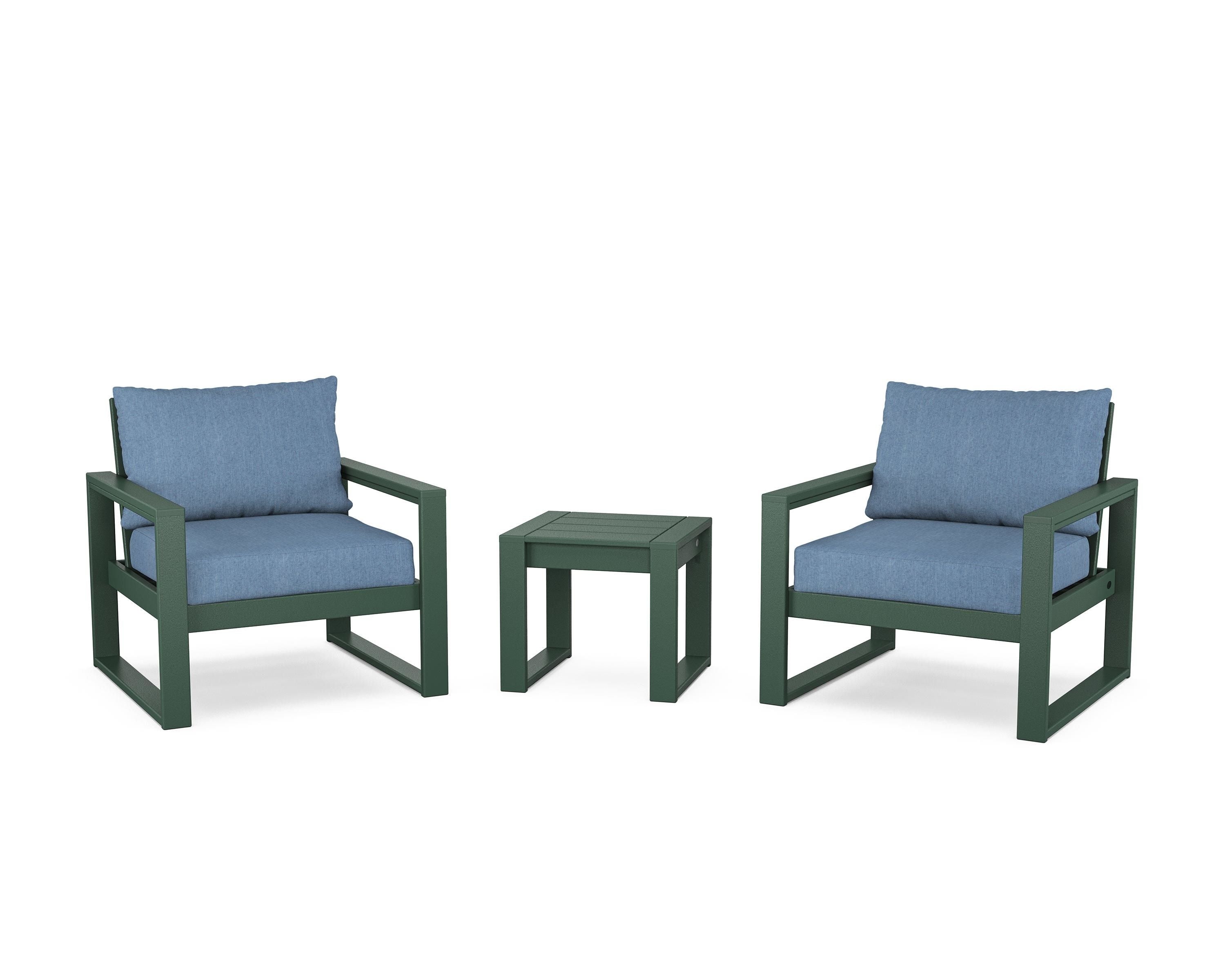 POLYWOOD® EDGE Sectional 3-Piece Deep Seating Set in Green / Sky Blue