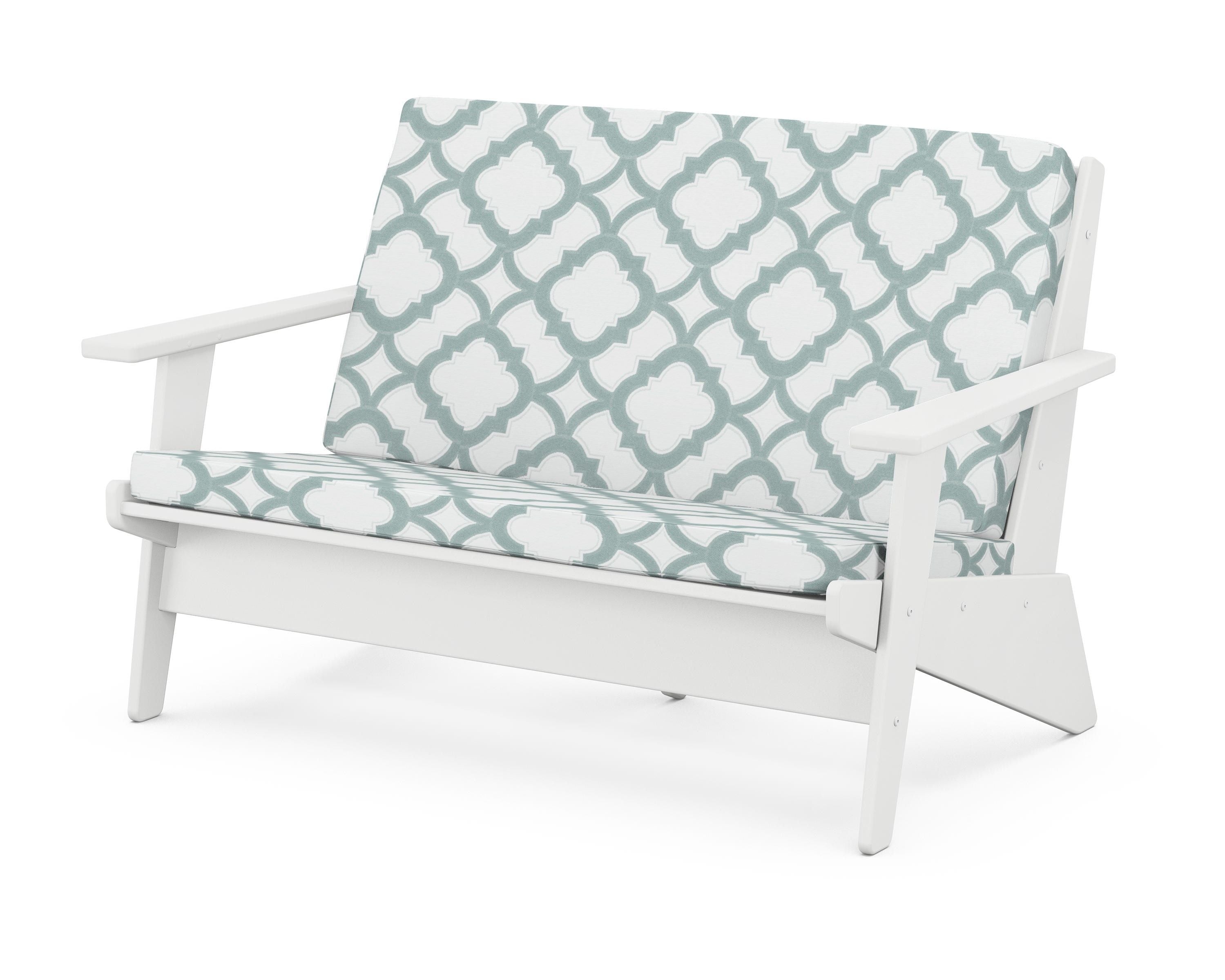 POLYWOOD® Riviera Modern Lounge Loveseat in White / Trellis Glacier Spa