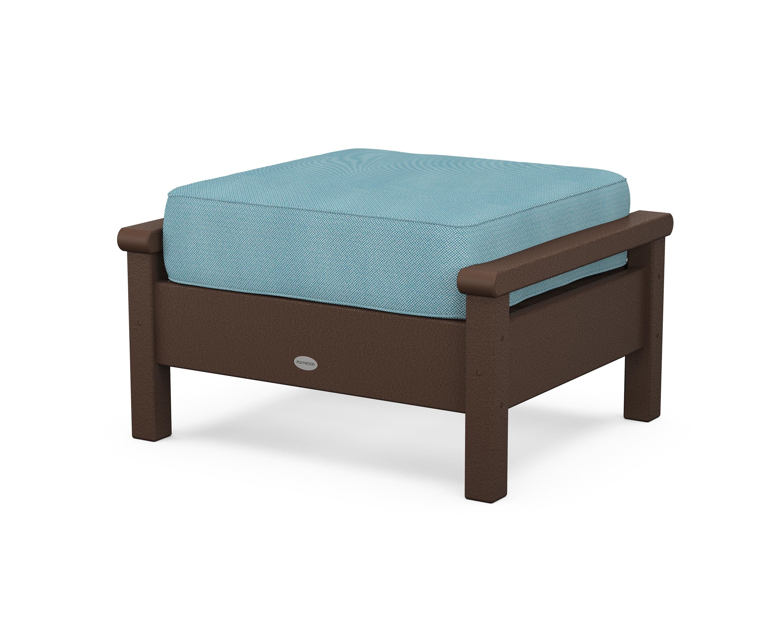 POLYWOOD® Harbour Deep Seating Ottoman in Mahogany / Lattice Sky Blue