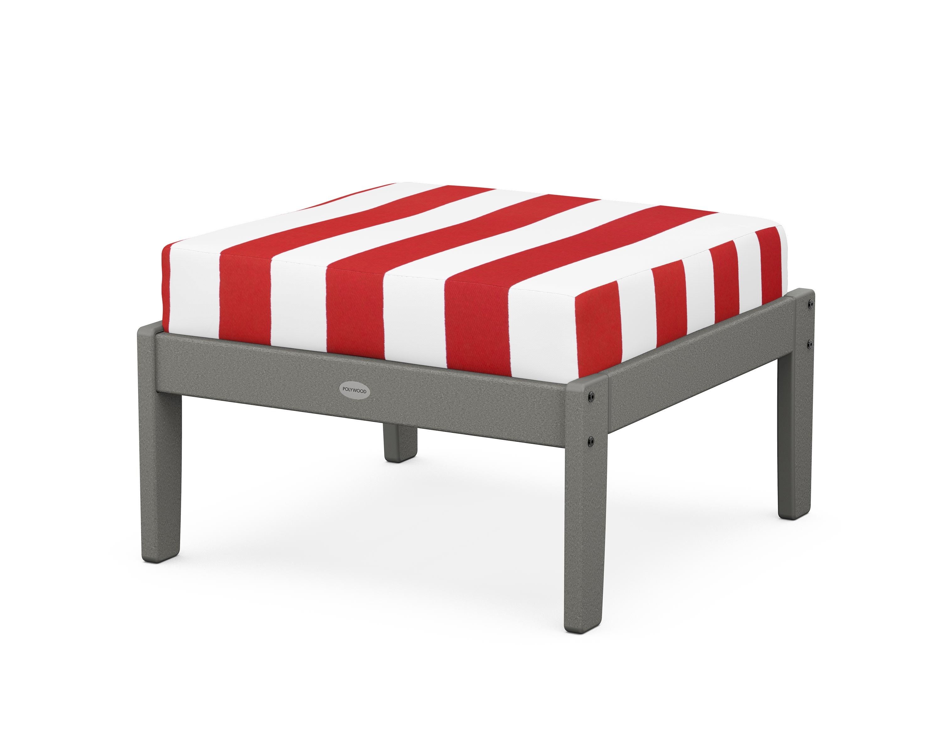 POLYWOOD® Braxton Deep Seating Ottoman in Slate Grey / Cabana Stripe Crimson
