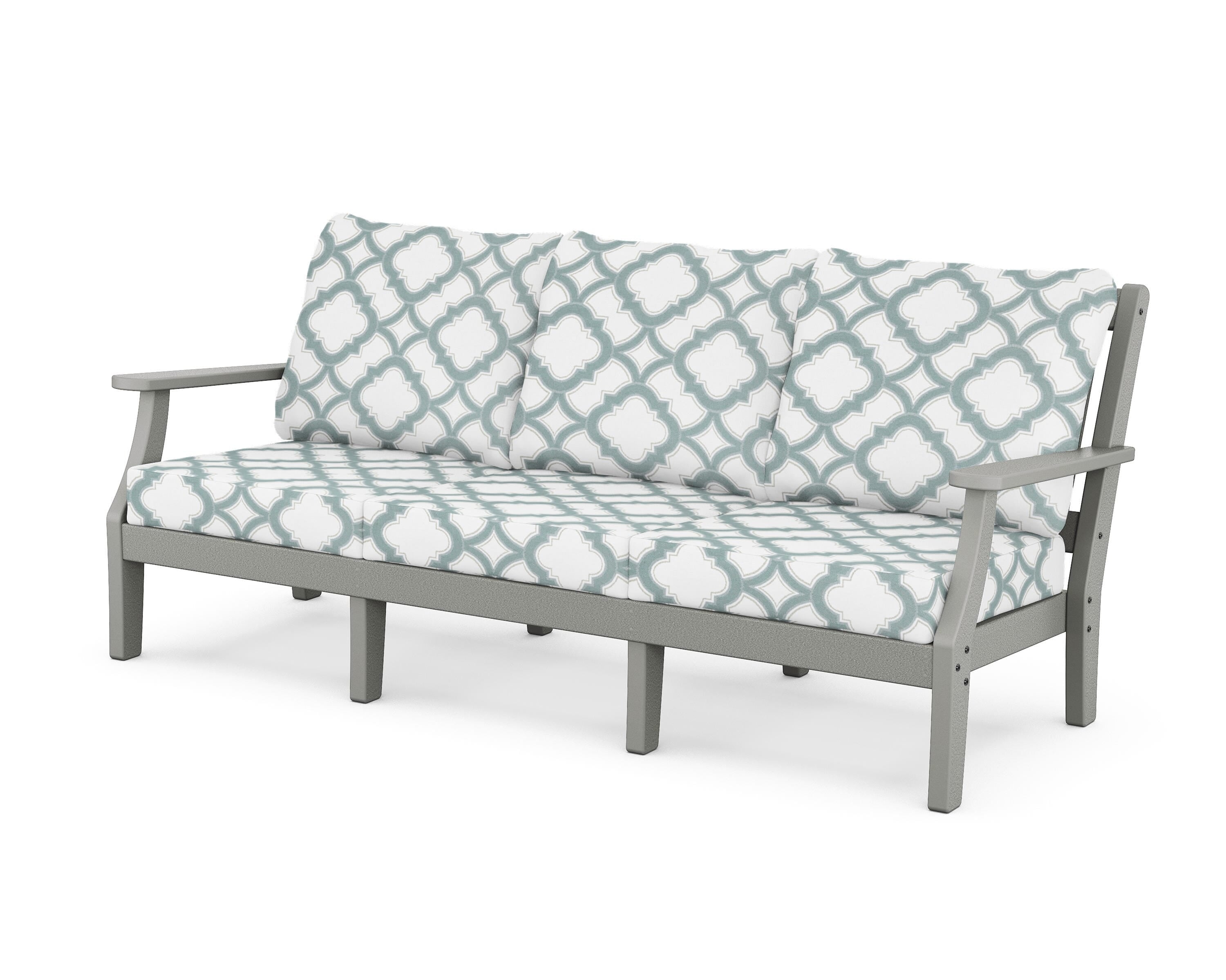 Martha Stewart by POLYWOOD® Chinoiserie Deep Seating Sofa in Slate Grey / Trellis Glacier Spa