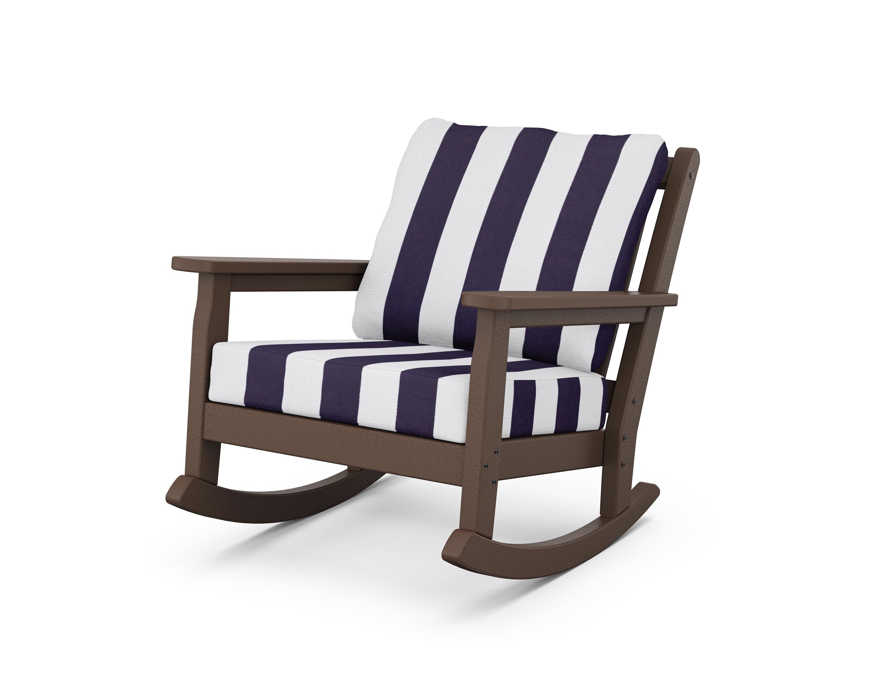 POLYWOOD® Chippendale Deep Seating Rocking Chair in Mahogany / Cabana Stripe Navy