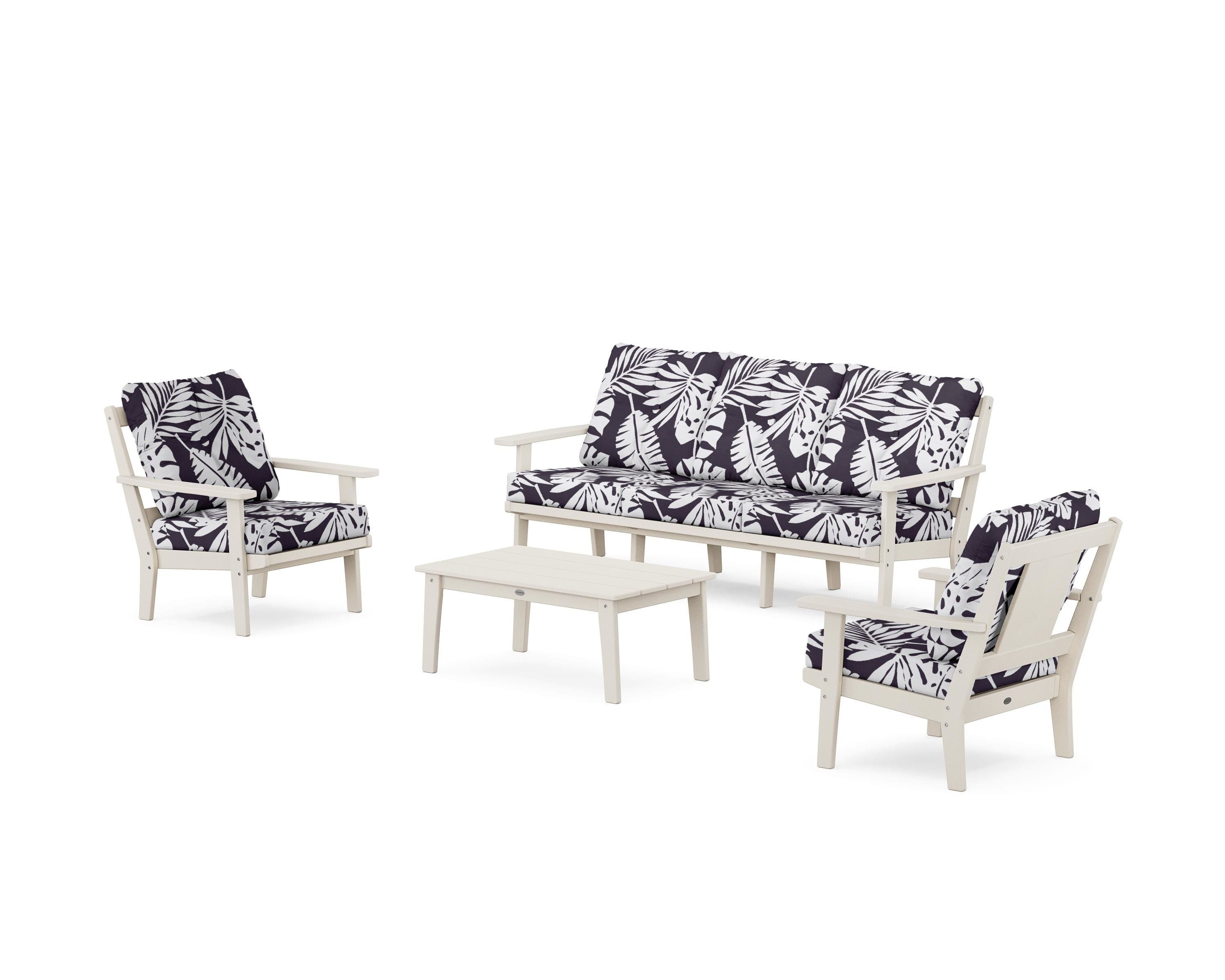 POLYWOOD® Prairie 4-Piece Deep Seating Set with Sofa in Sand / Leaf Navy