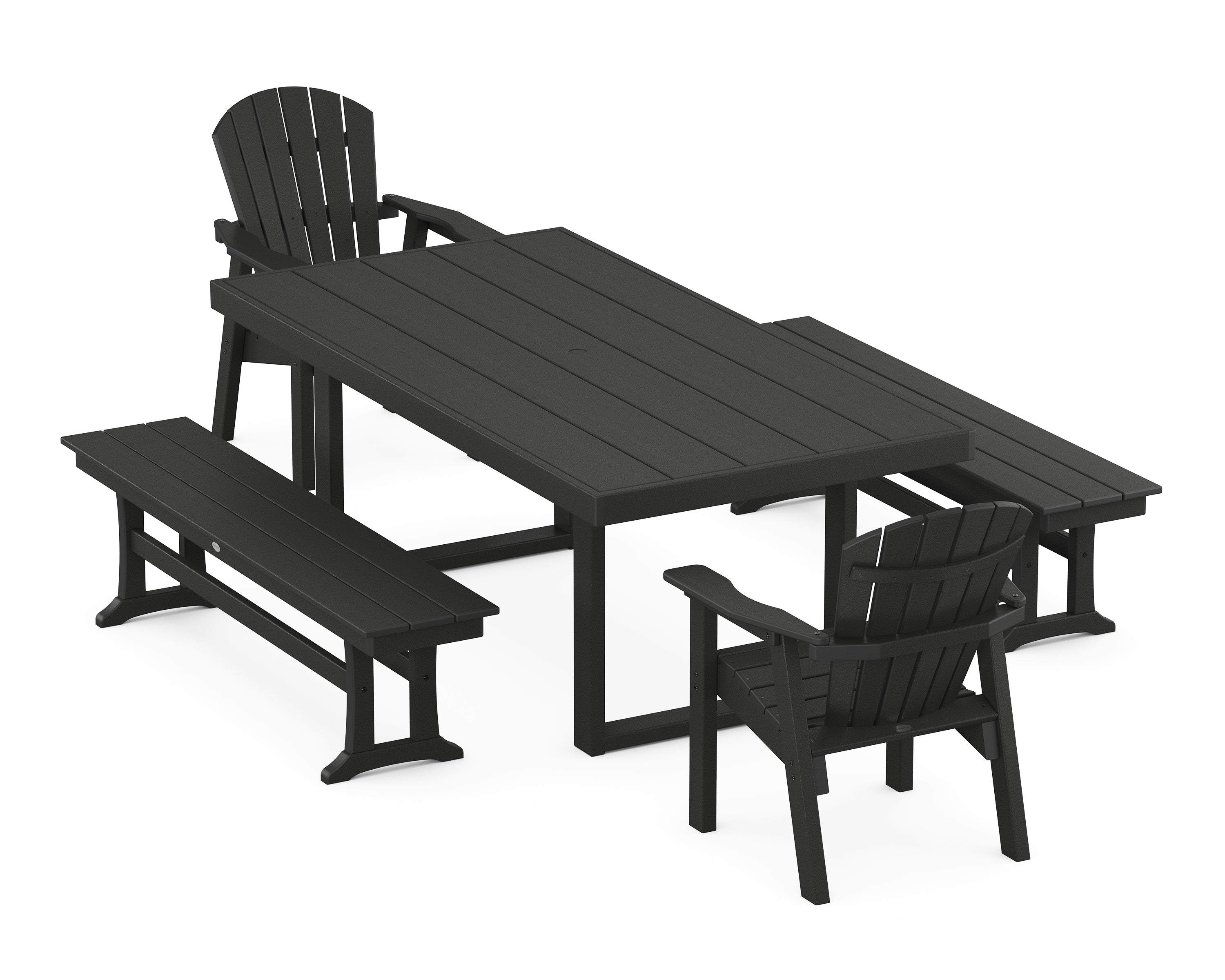 POLYWOOD® Seashell 5-Piece Dining Set with Benches in Black