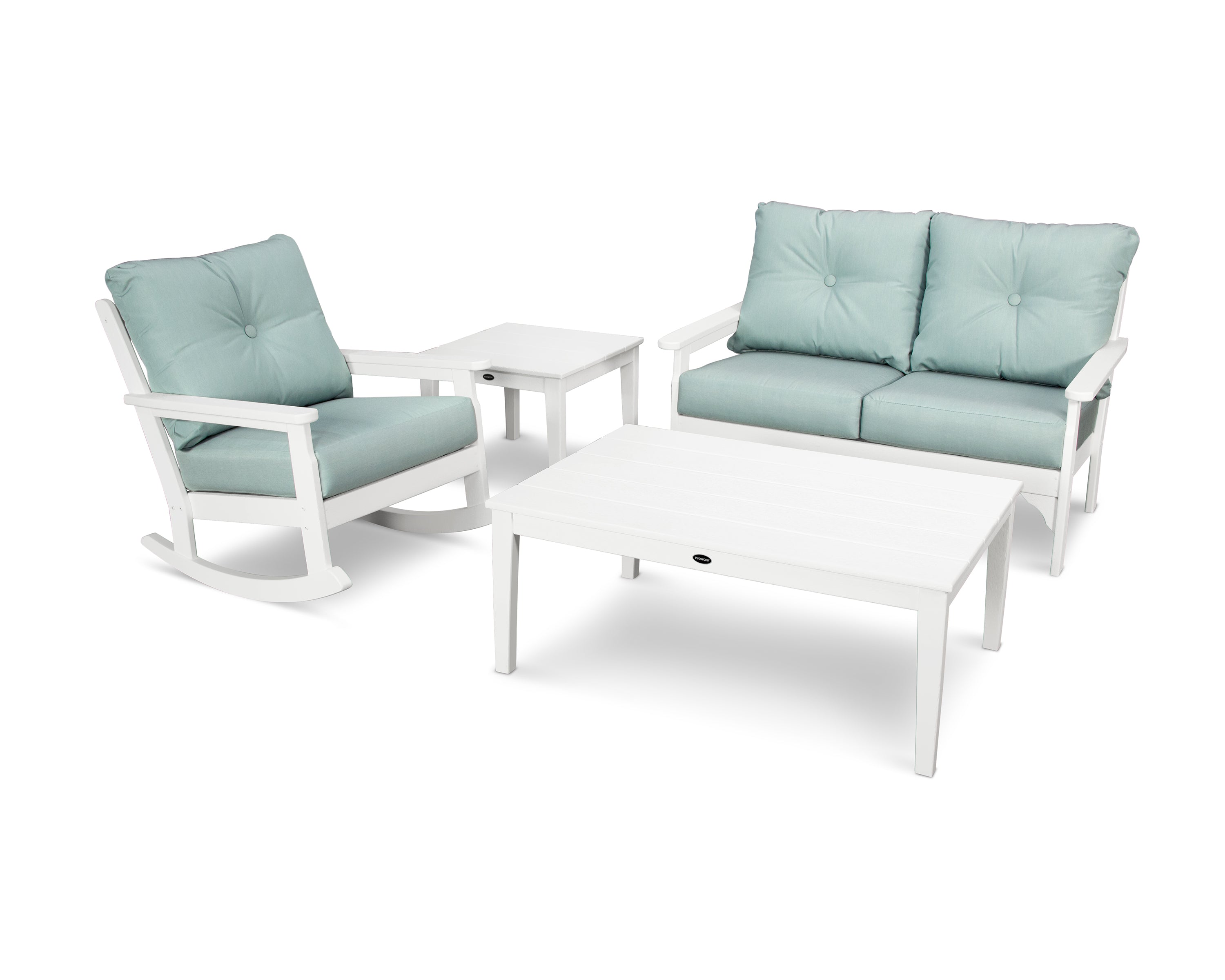 POLYWOOD® Vineyard 4-Piece Deep Seating Rocker Set in White / Spa