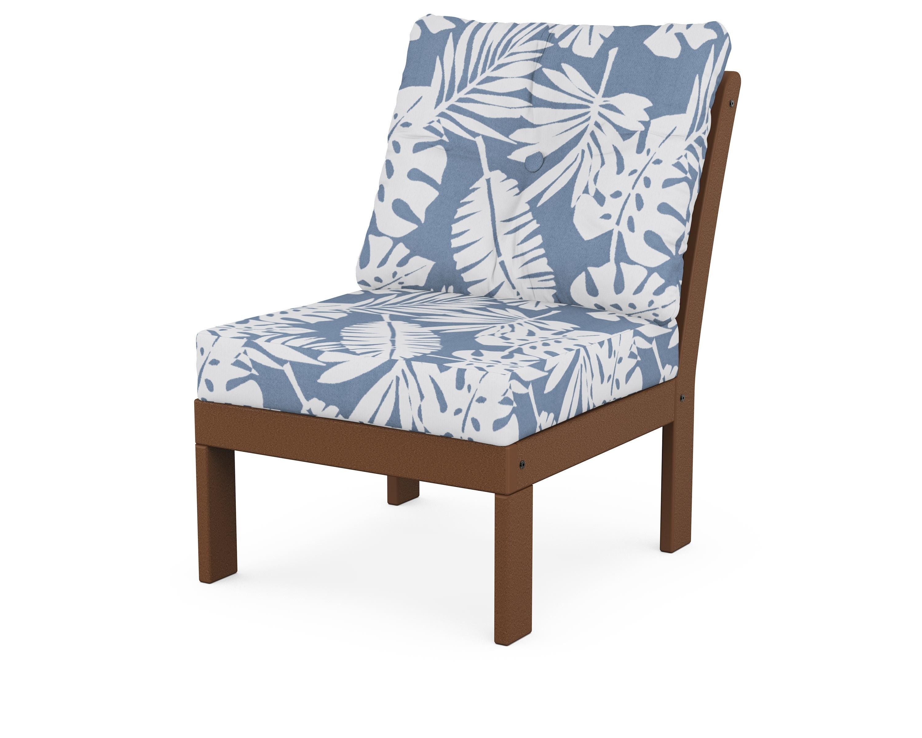 POLYWOOD® Vineyard Modular Armless Chair in Teak / Leaf Sky Blue