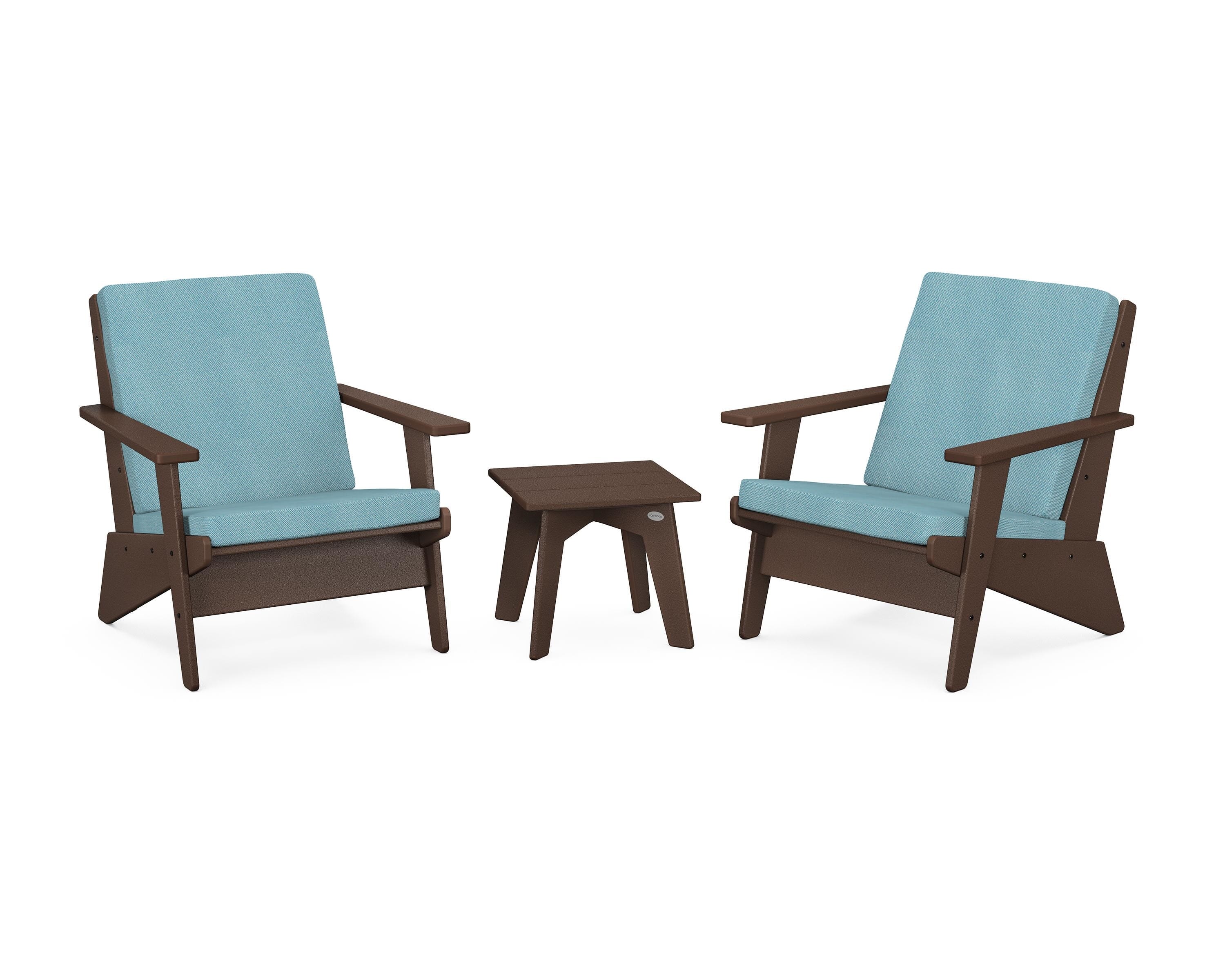POLYWOOD® Riviera Modern Lounge 3-Piece Set in Mahogany / Lattice Sky Blue