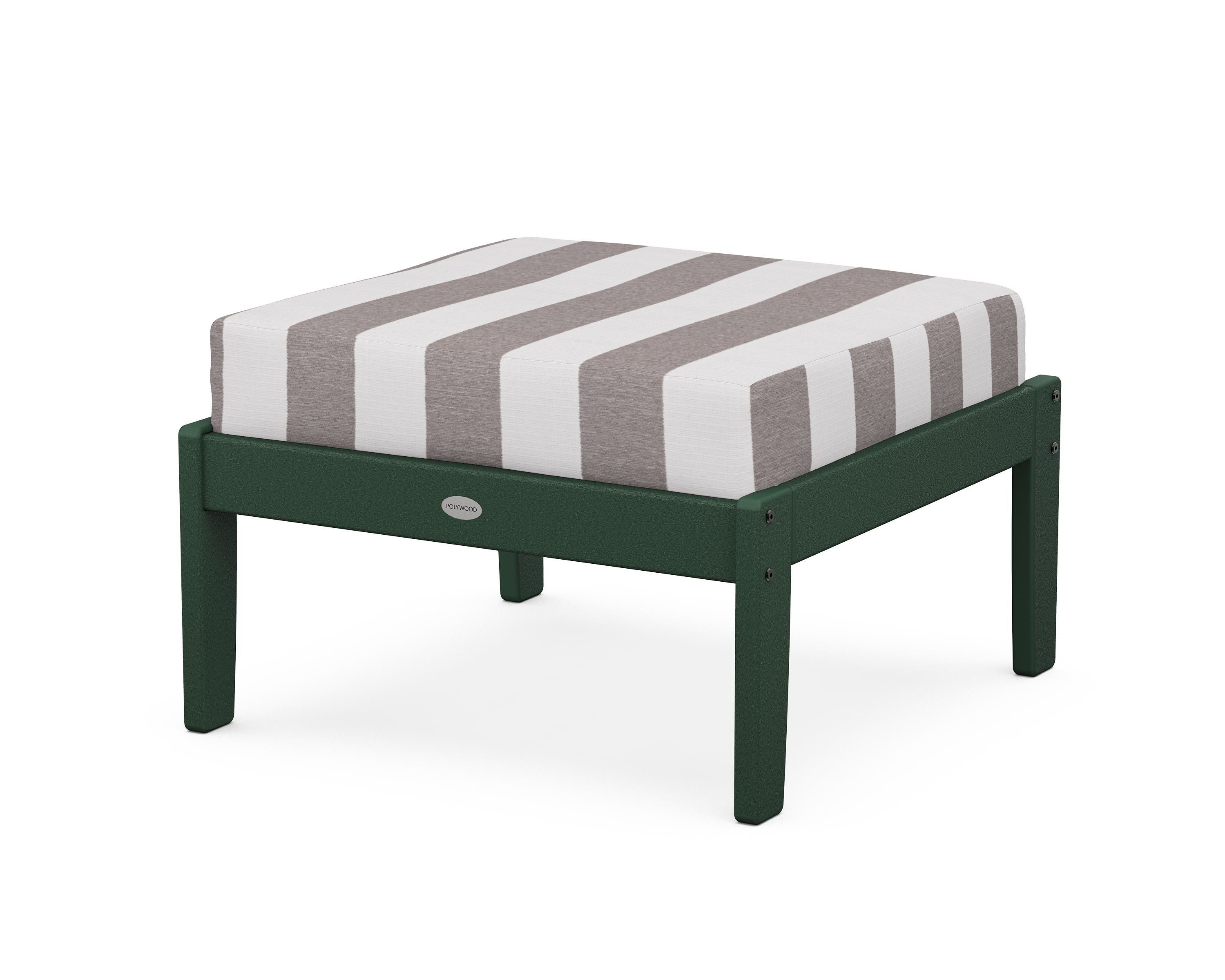 POLYWOOD® Braxton Deep Seating Ottoman in Green / Cabana Stripe Grey Mist