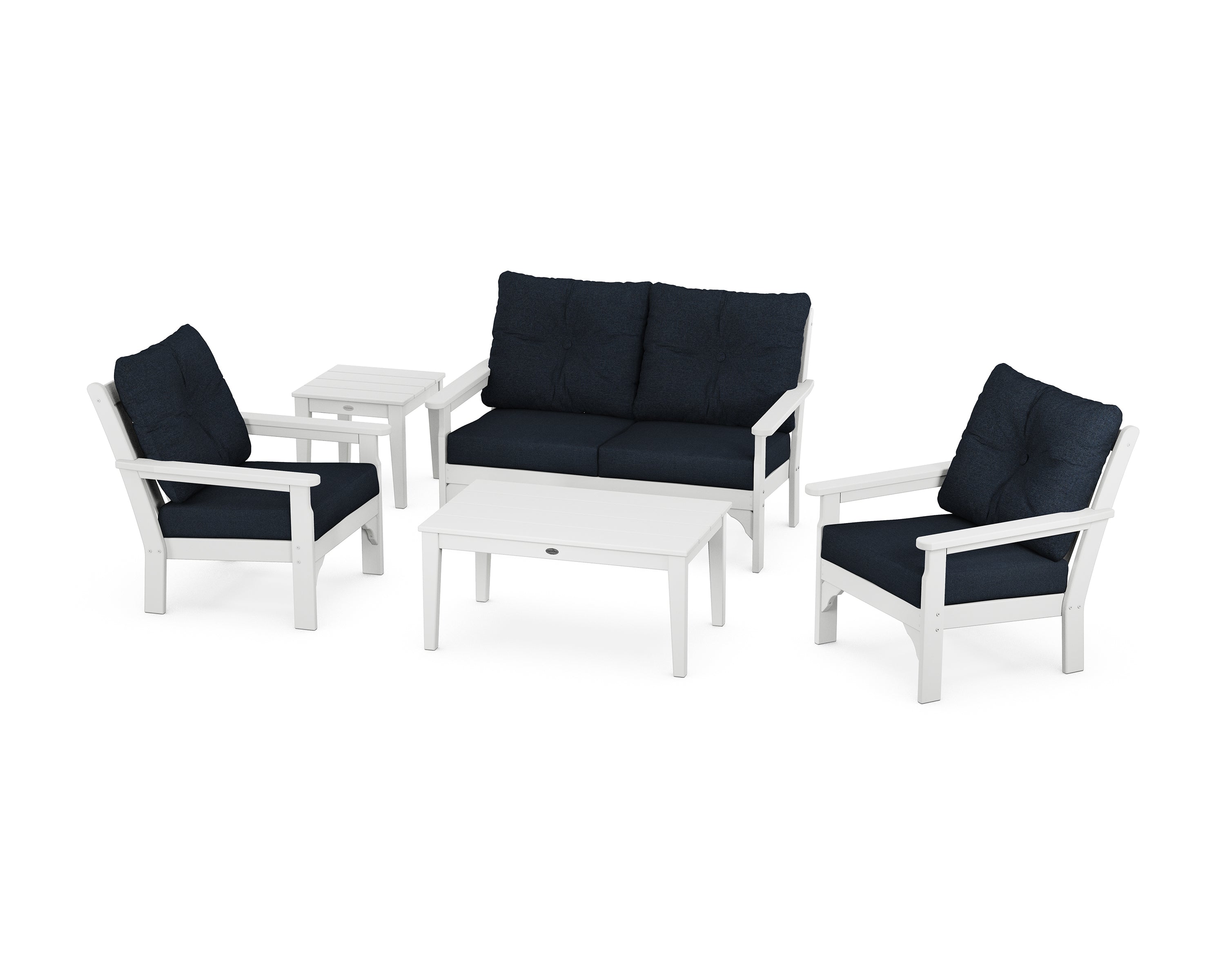POLYWOOD® Vineyard 5-Piece Deep Seating Set in White / Marine Indigo
