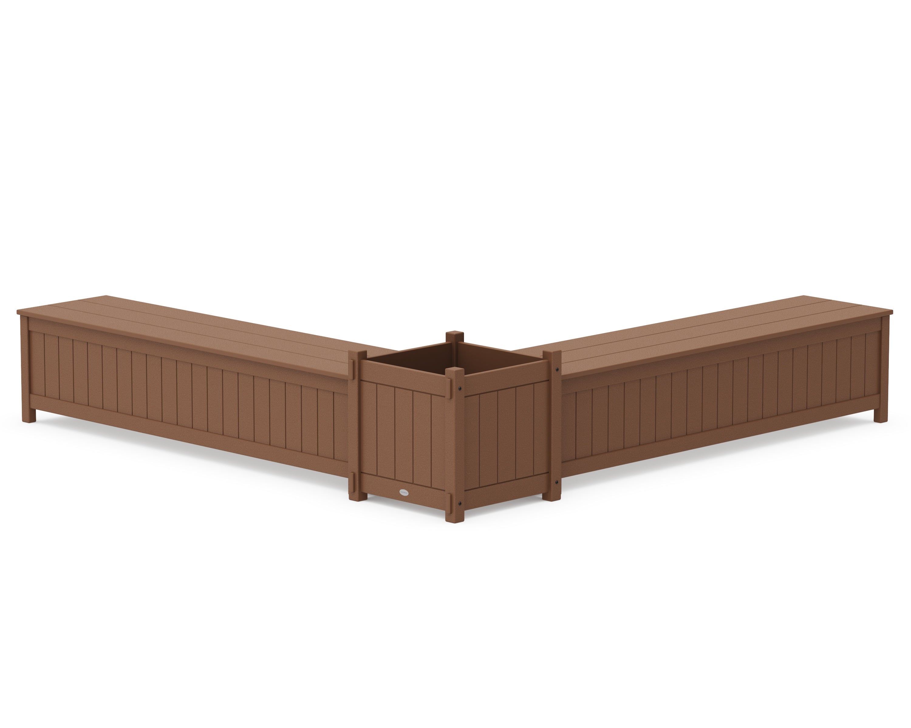 POLYWOOD® 72" Vineyard L- Shaped Planter Storage Bench Set- Large in Teak