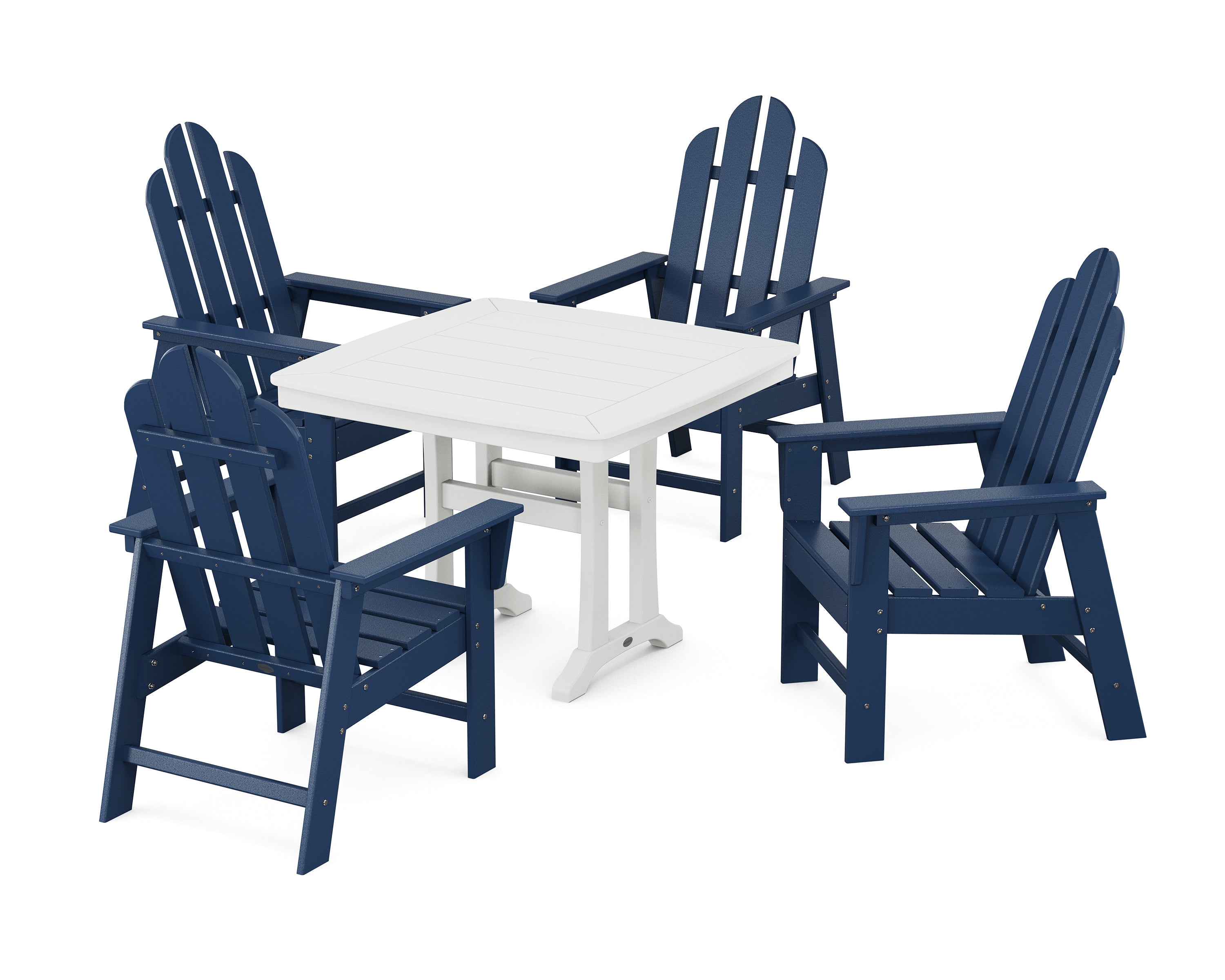 POLYWOOD® Long Island 5-Piece Dining Set with Trestle Legs in Navy / White